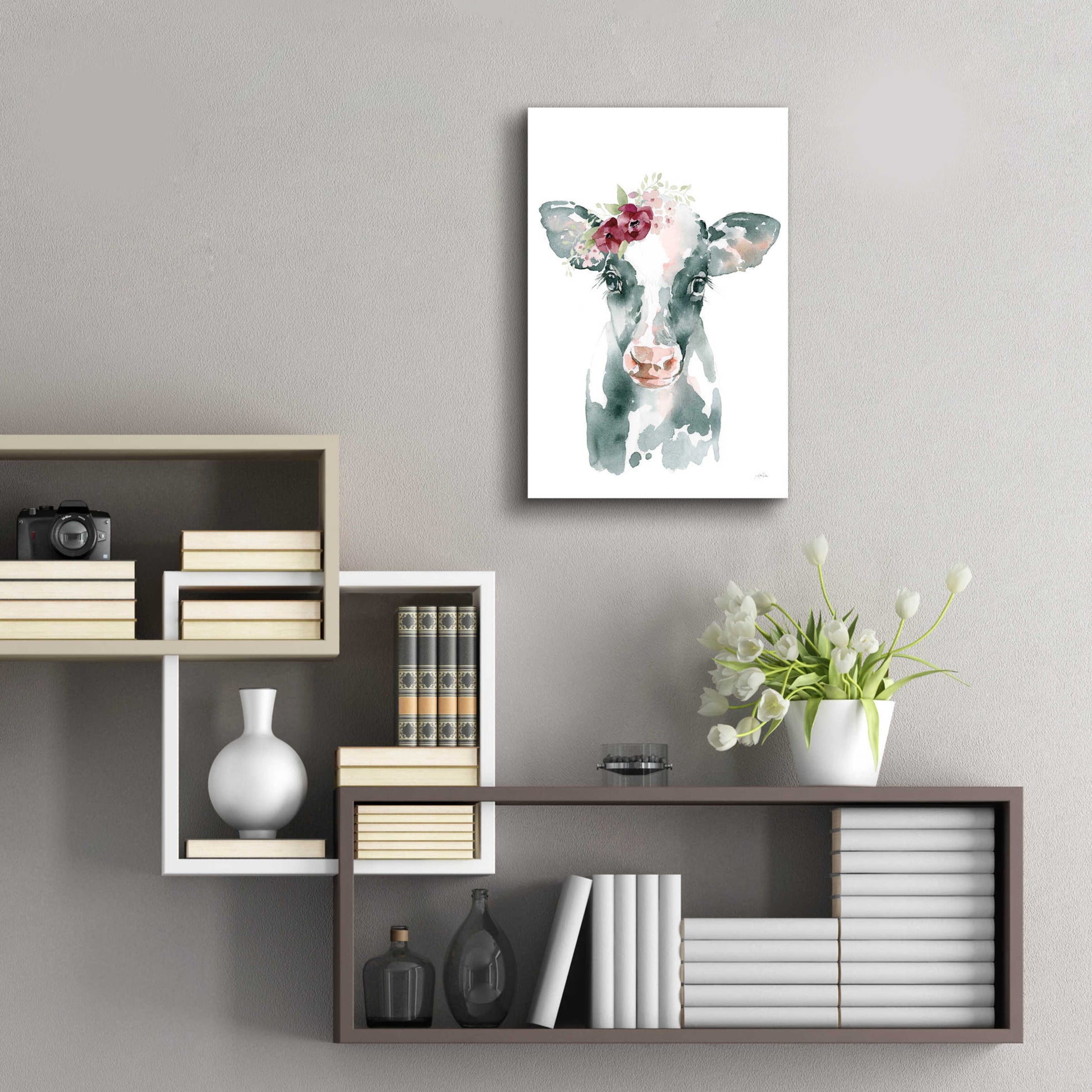 Epic Art 'Floral Cow' by Katrina Pete, Acrylic Glass Wall Art,16x24