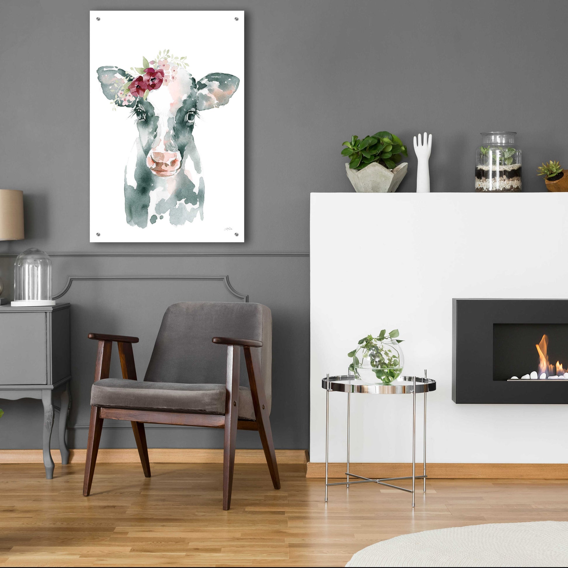 Epic Art 'Floral Cow' by Katrina Pete, Acrylic Glass Wall Art,24x36