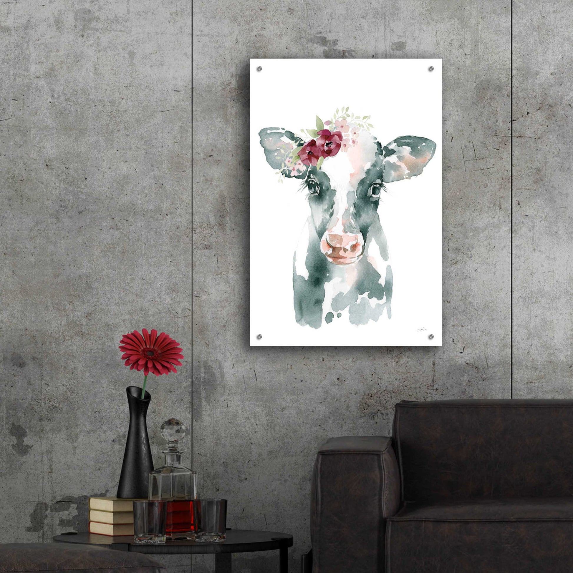 Epic Art 'Floral Cow' by Katrina Pete, Acrylic Glass Wall Art,24x36