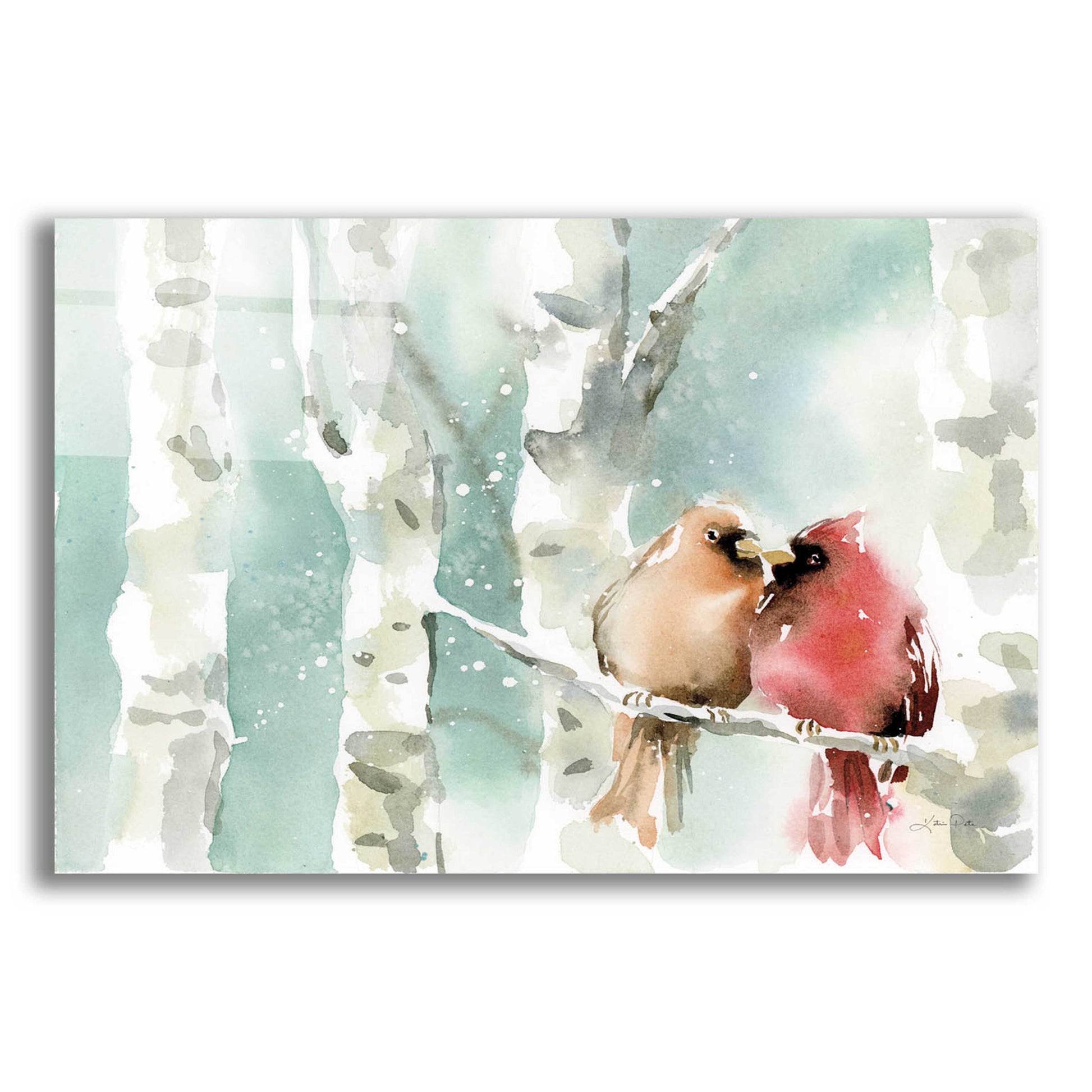 Epic Art 'Christmas Cardinals' by Katrina Pete, Acrylic Glass Wall Art,16x12