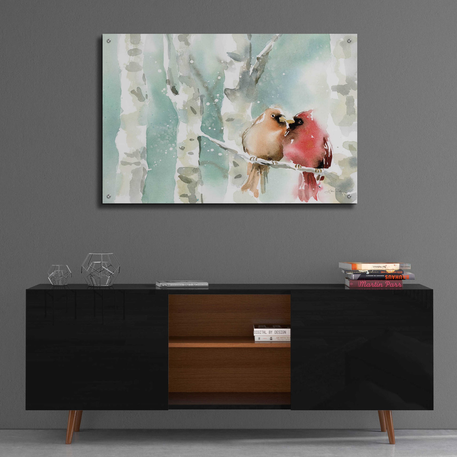 Epic Art 'Christmas Cardinals' by Katrina Pete, Acrylic Glass Wall Art,36x24