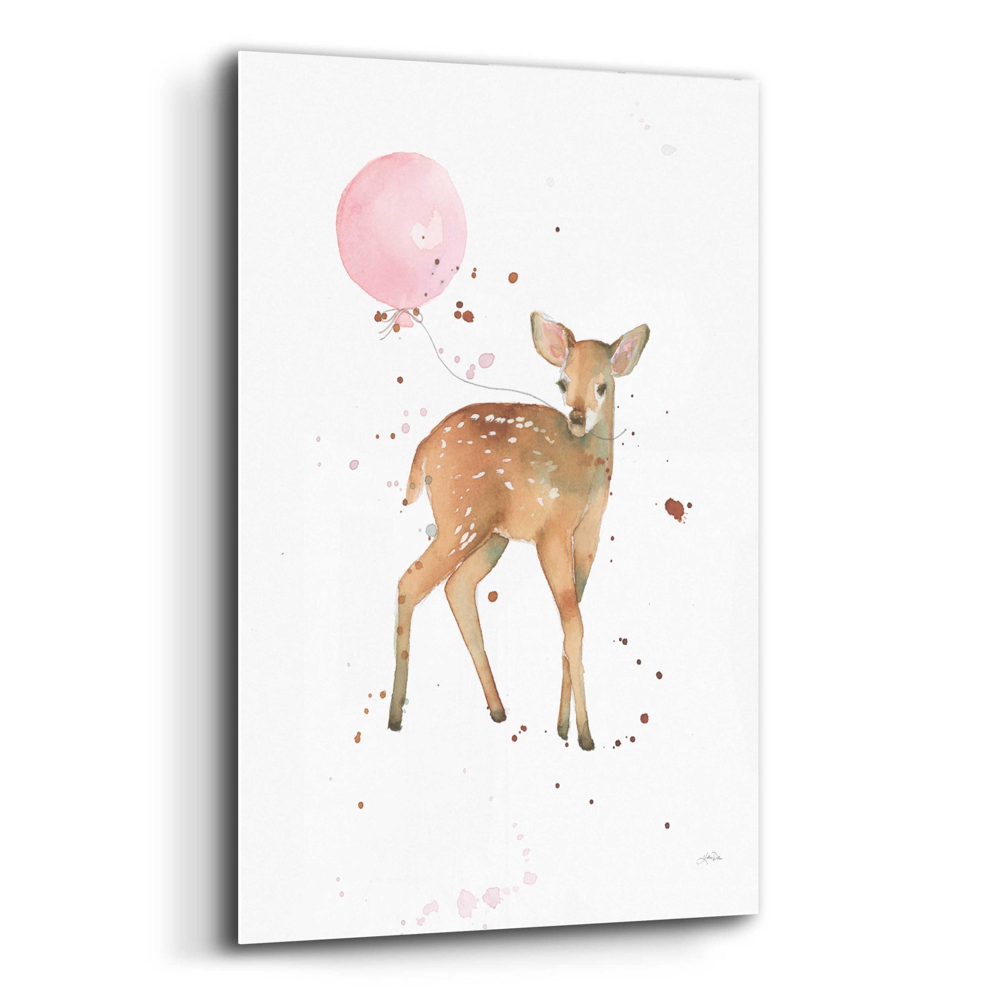 Epic Art 'Festive Fawn Pink Balloon' by Katrina Pete, Acrylic Glass Wall Art,12x16