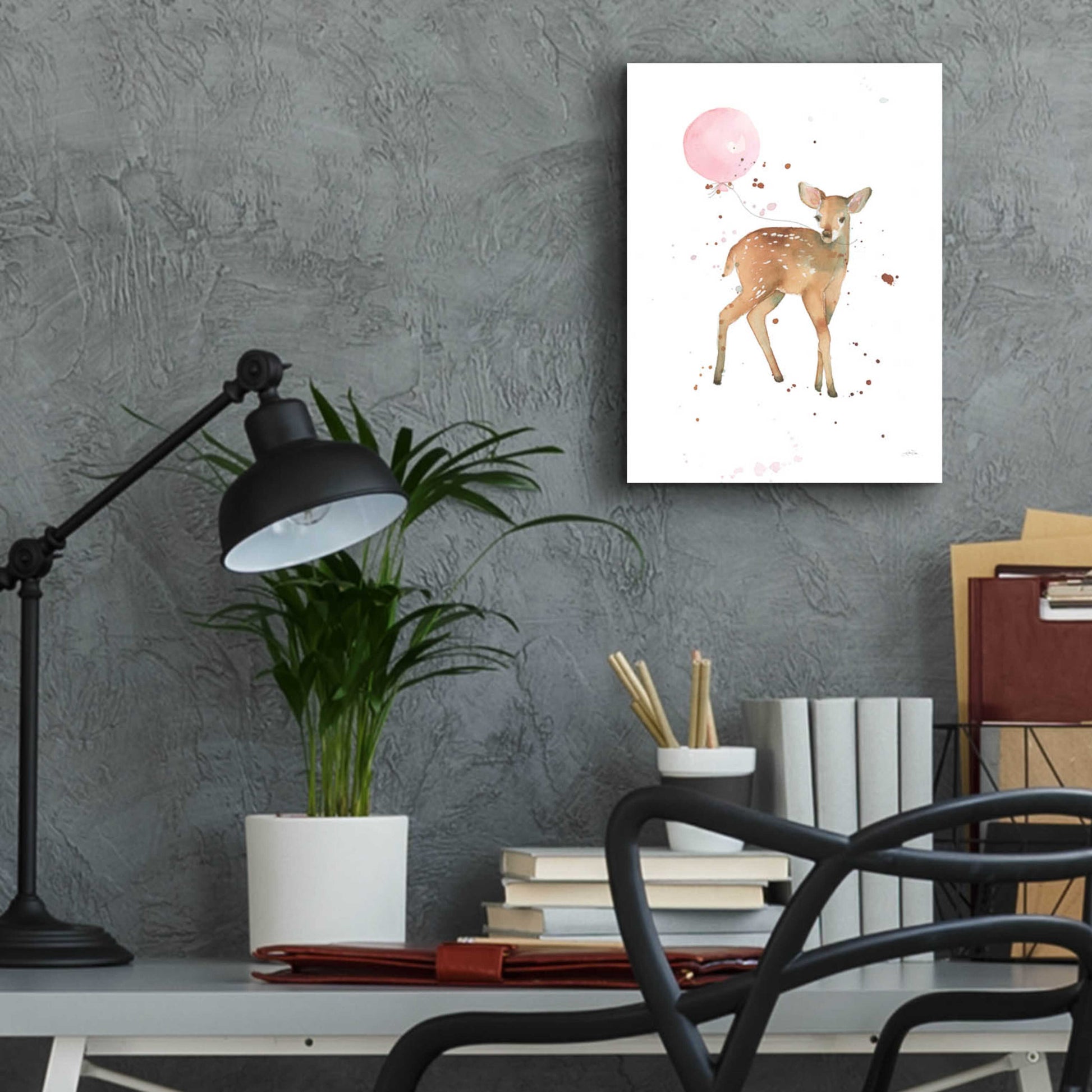 Epic Art 'Festive Fawn Pink Balloon' by Katrina Pete, Acrylic Glass Wall Art,12x16