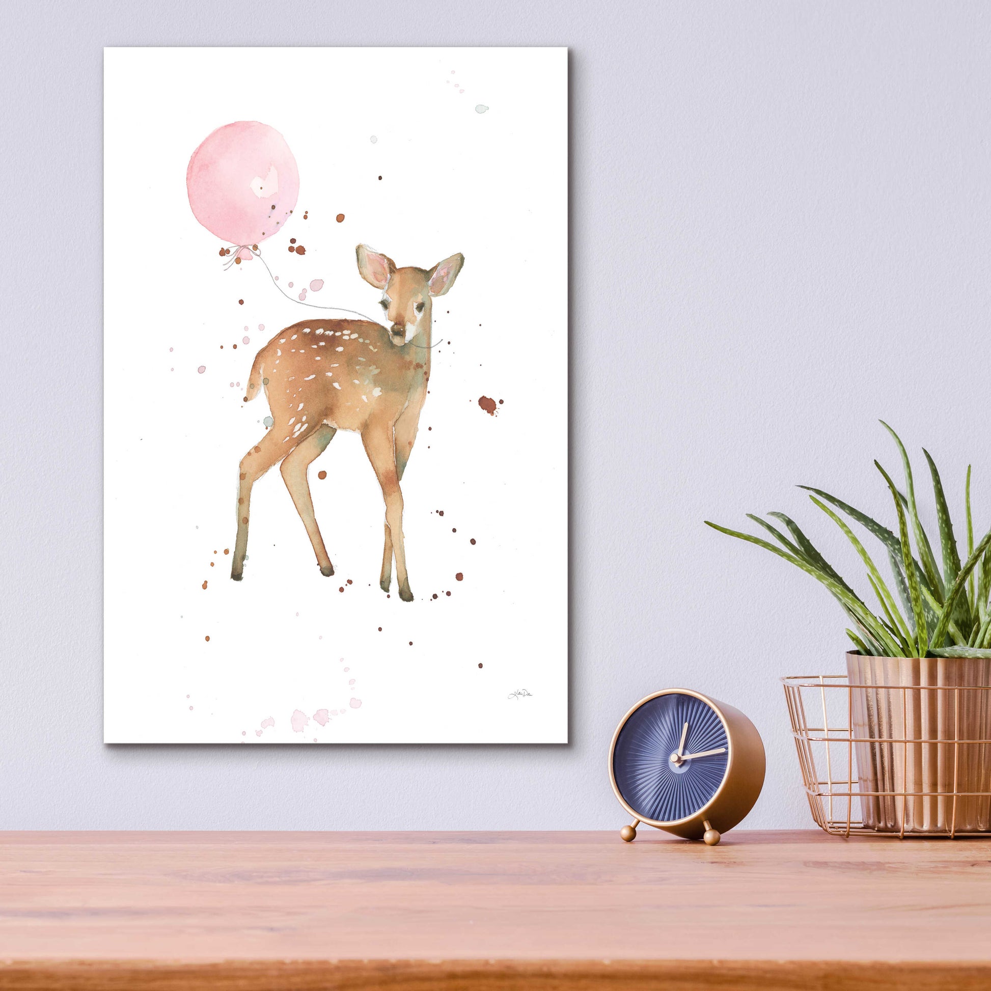 Epic Art 'Festive Fawn Pink Balloon' by Katrina Pete, Acrylic Glass Wall Art,12x16