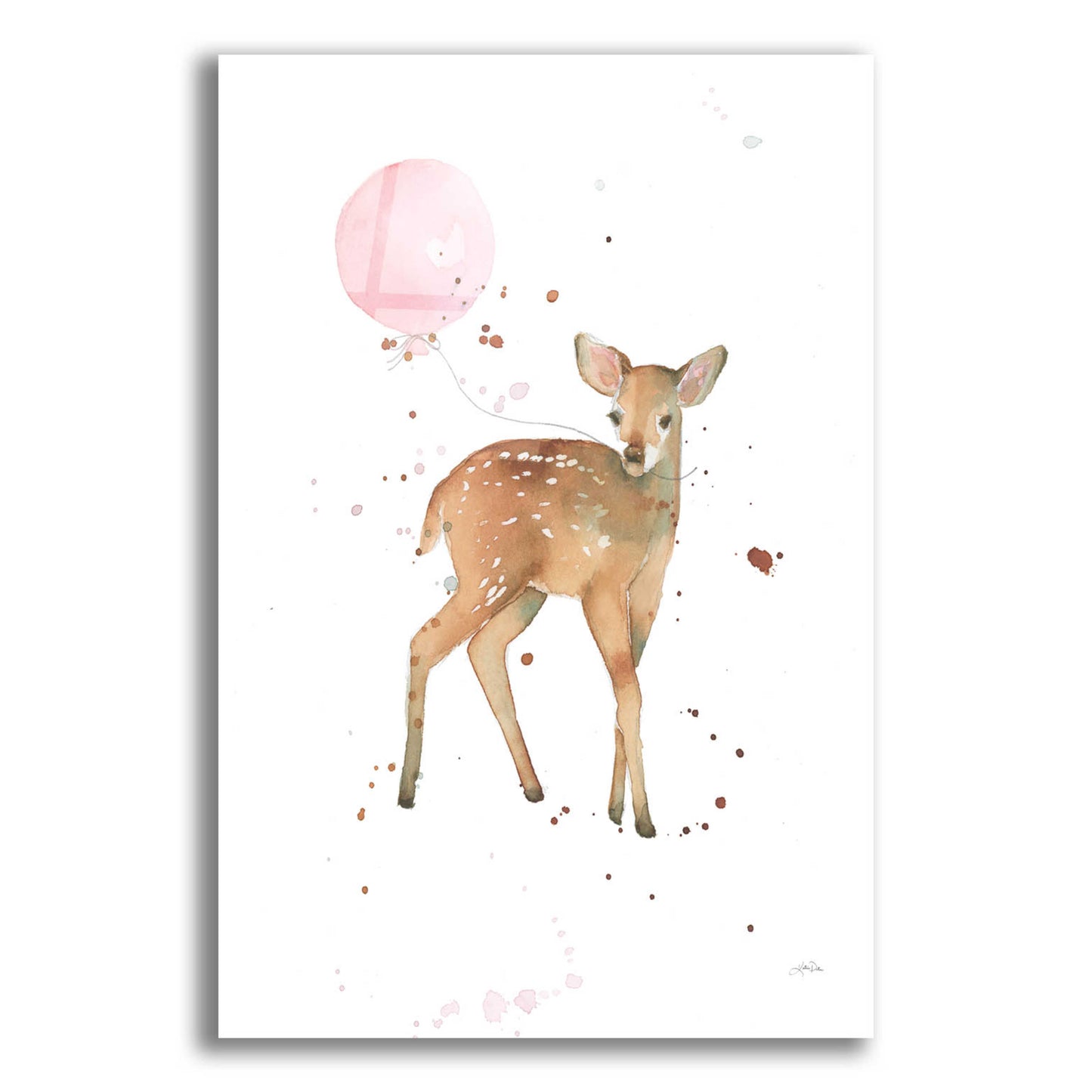 Epic Art 'Festive Fawn Pink Balloon' by Katrina Pete, Acrylic Glass Wall Art,12x16