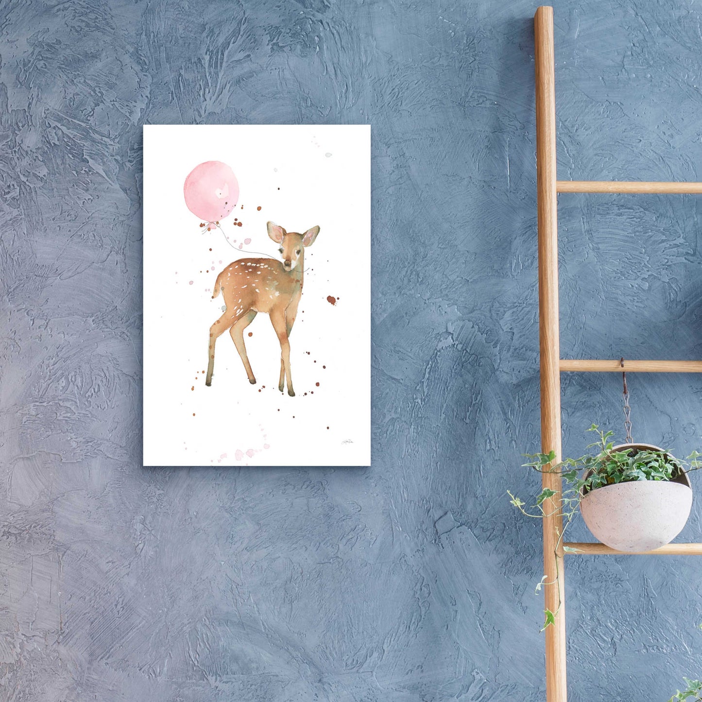 Epic Art 'Festive Fawn Pink Balloon' by Katrina Pete, Acrylic Glass Wall Art,16x24