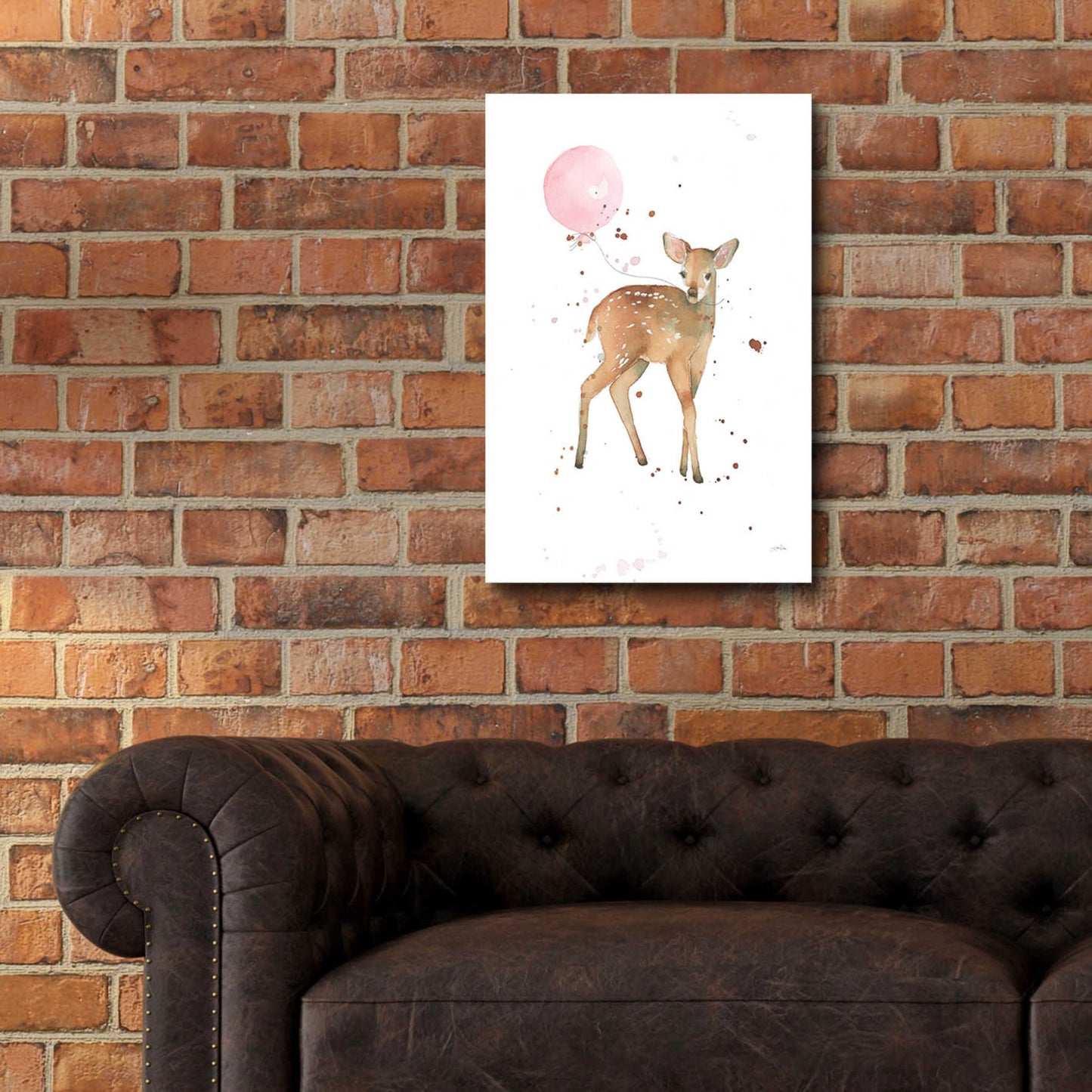 Epic Art 'Festive Fawn Pink Balloon' by Katrina Pete, Acrylic Glass Wall Art,16x24