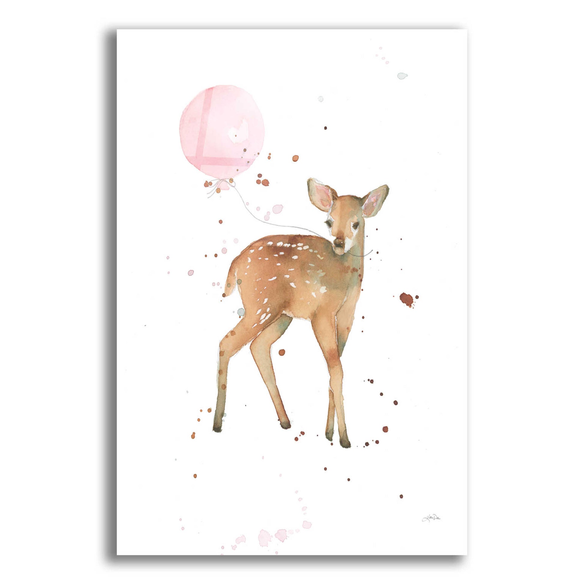 Epic Art 'Festive Fawn Pink Balloon' by Katrina Pete, Acrylic Glass Wall Art,16x24