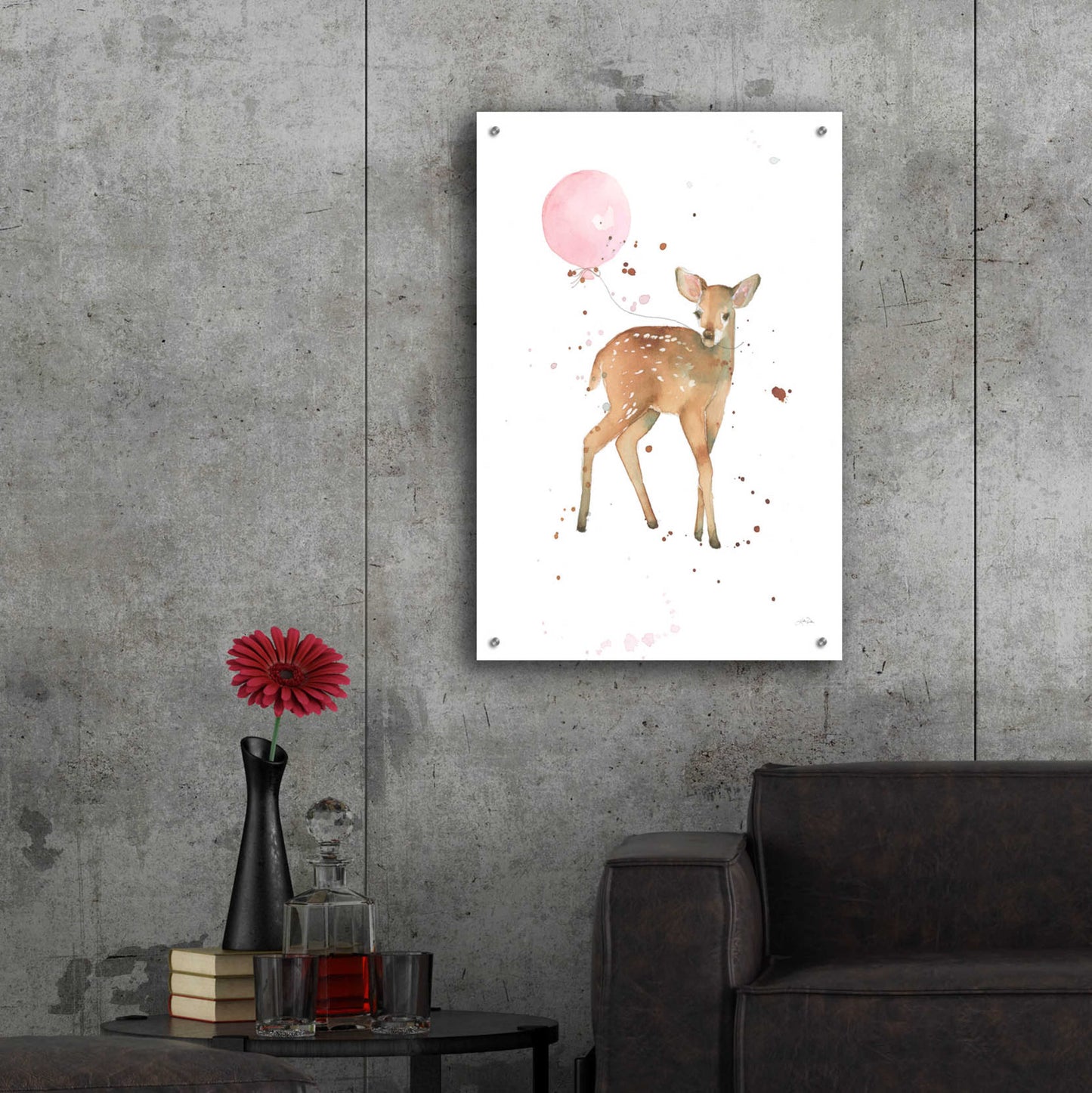 Epic Art 'Festive Fawn Pink Balloon' by Katrina Pete, Acrylic Glass Wall Art,24x36