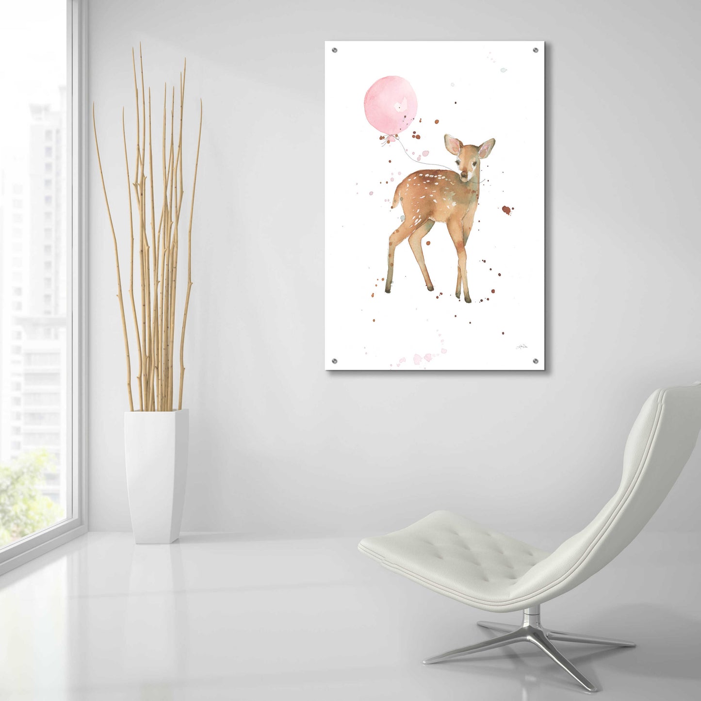 Epic Art 'Festive Fawn Pink Balloon' by Katrina Pete, Acrylic Glass Wall Art,24x36