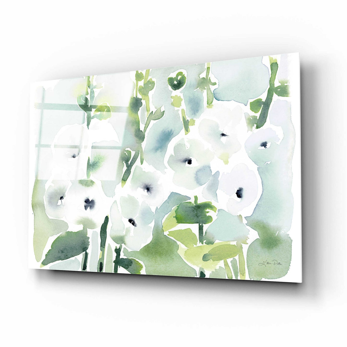 Epic Art 'White Hollyhocks' by Katrina Pete, Acrylic Glass Wall Art,16x12