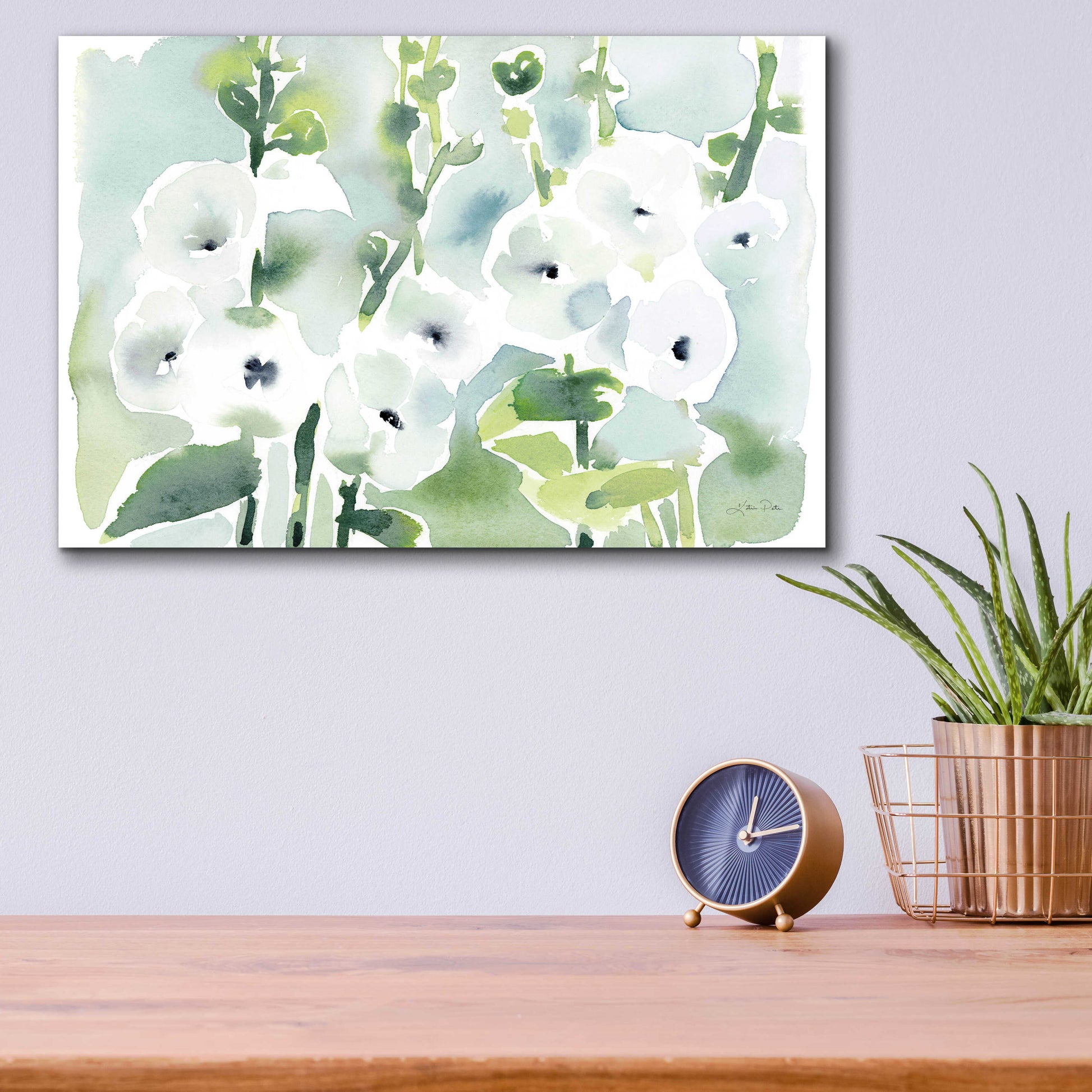 Epic Art 'White Hollyhocks' by Katrina Pete, Acrylic Glass Wall Art,16x12