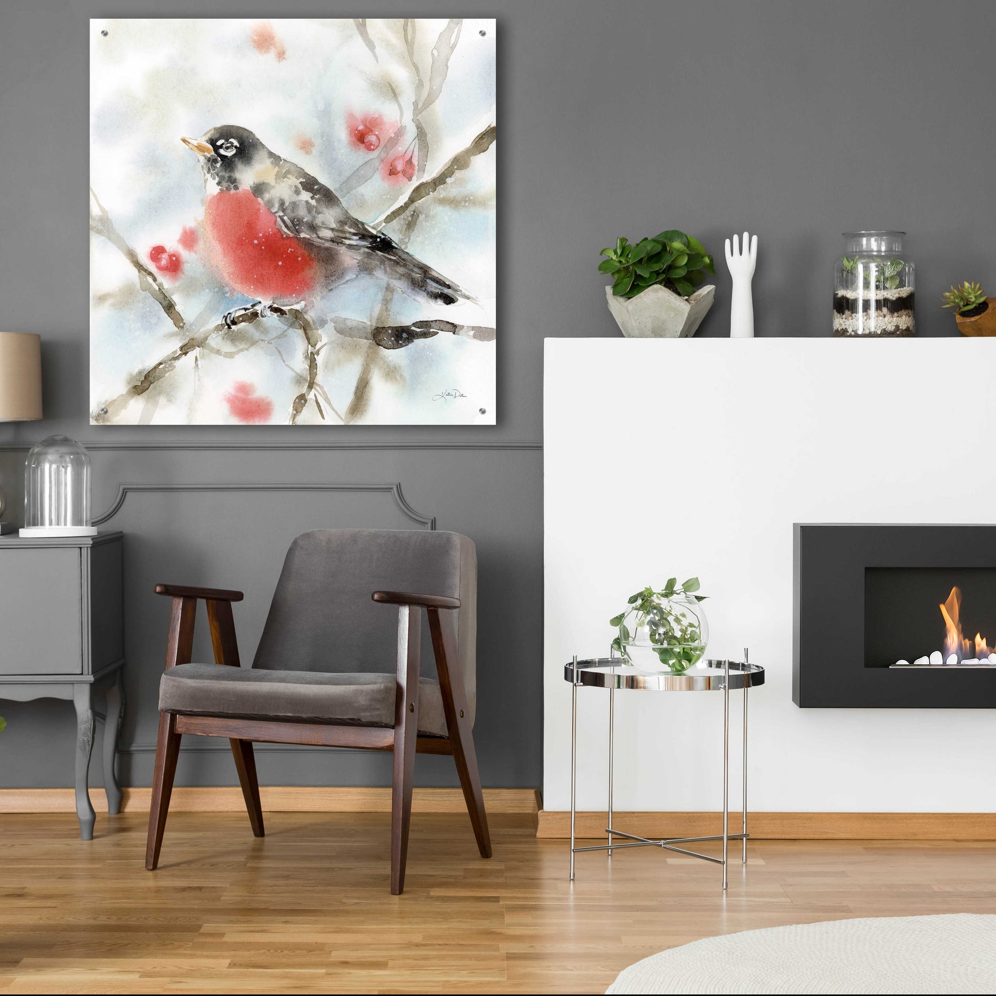 Epic Art 'Winter Robin' by Katrina Pete, Acrylic Glass Wall Art,36x36