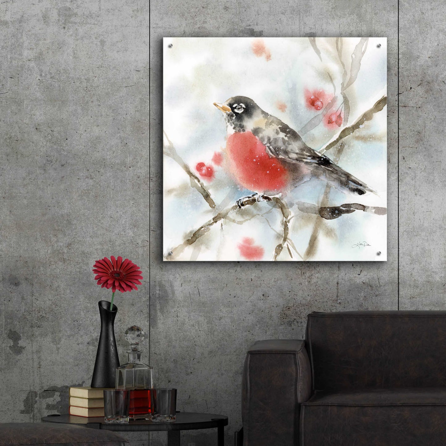 Epic Art 'Winter Robin' by Katrina Pete, Acrylic Glass Wall Art,36x36