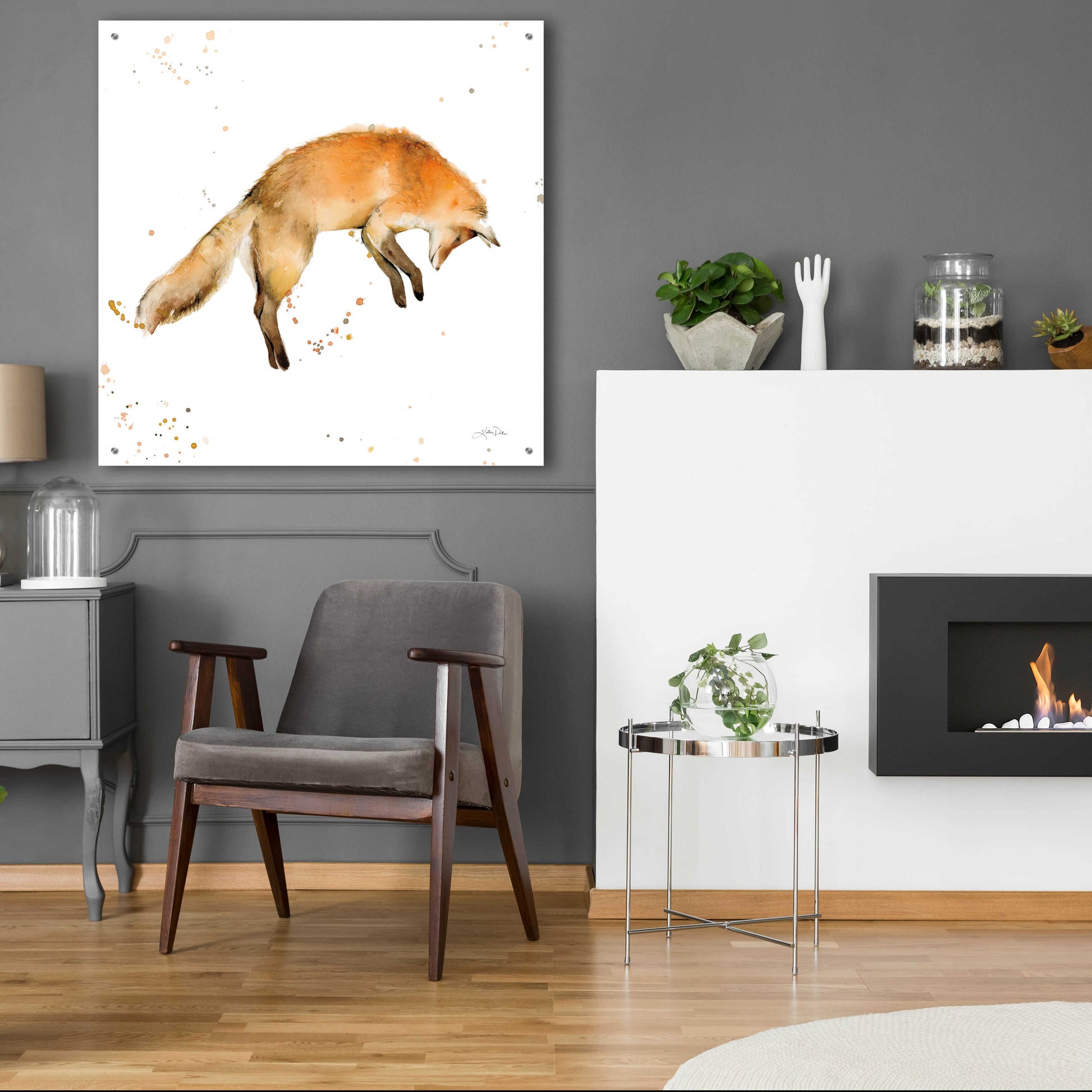 Epic Art 'Jumping Fox' by Katrina Pete, Acrylic Glass Wall Art,36x36