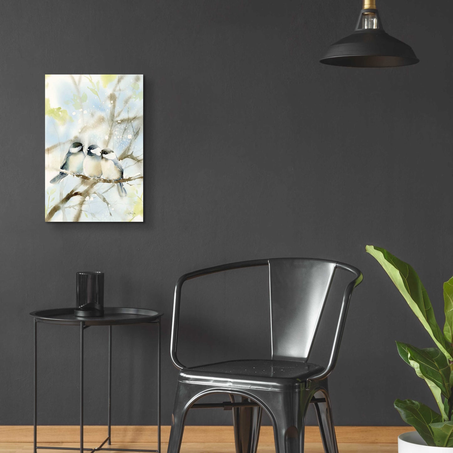 Epic Art 'Three Chickadees in Spring' by Katrina Pete, Acrylic Glass Wall Art,16x24