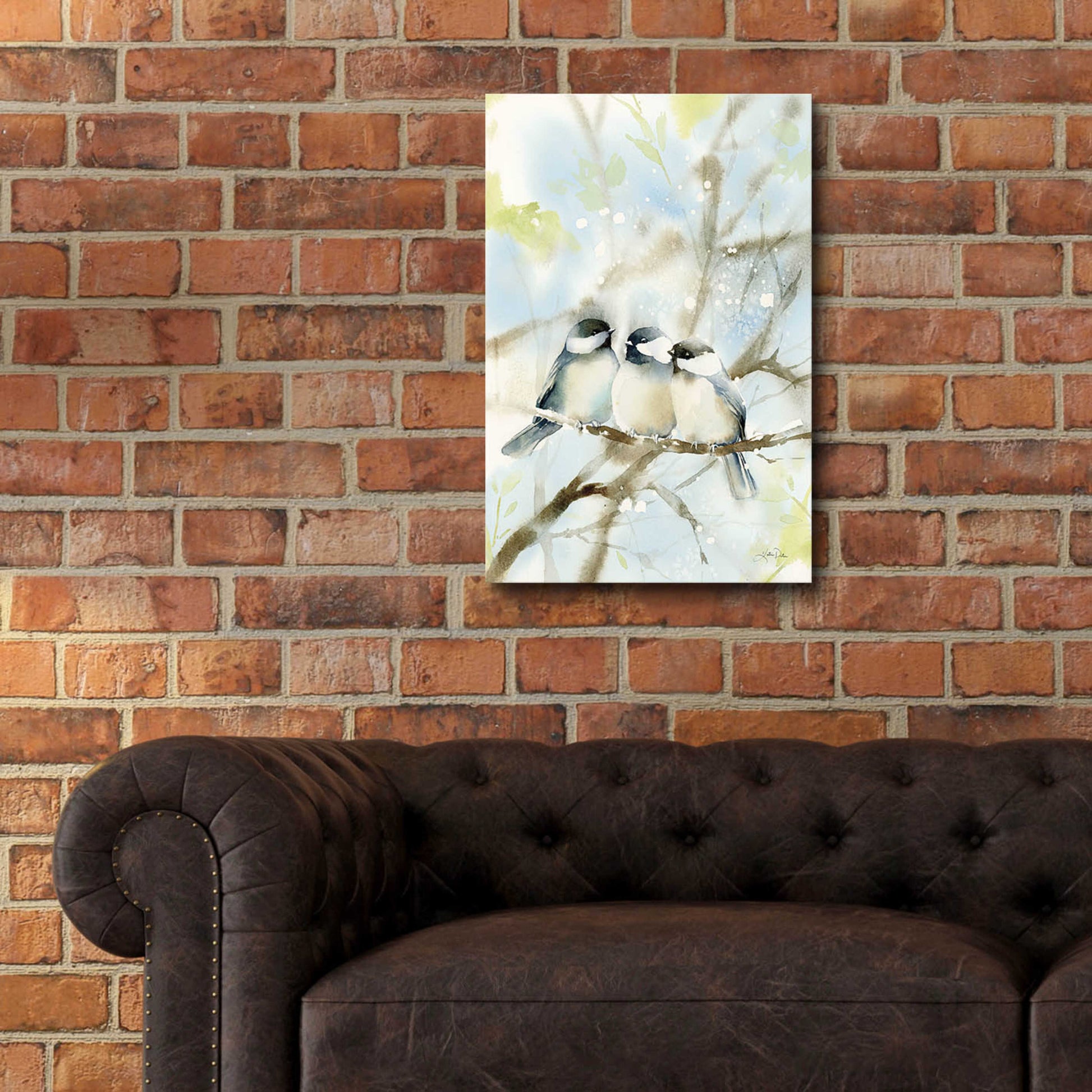 Epic Art 'Three Chickadees in Spring' by Katrina Pete, Acrylic Glass Wall Art,16x24