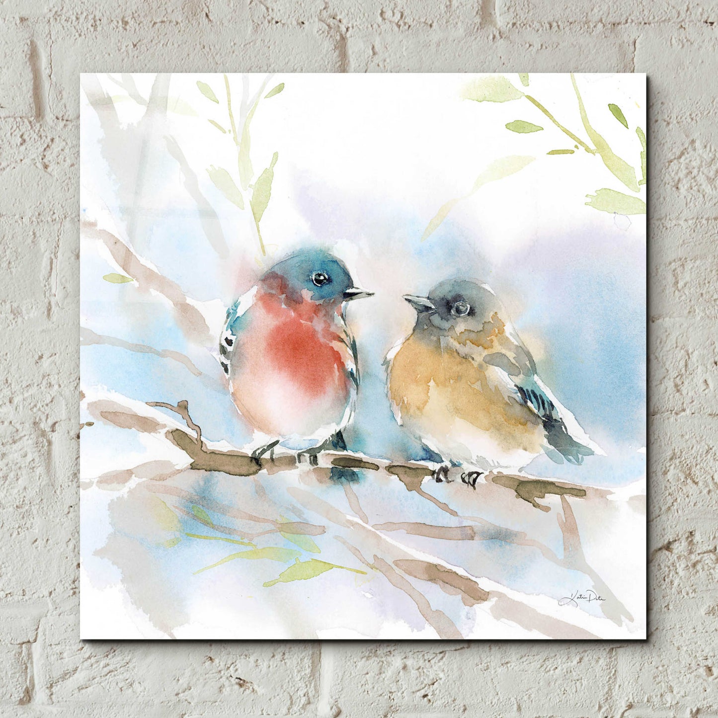 Epic Art 'Bluebird Pair in Spring' by Katrina Pete, Acrylic Glass Wall Art,12x12