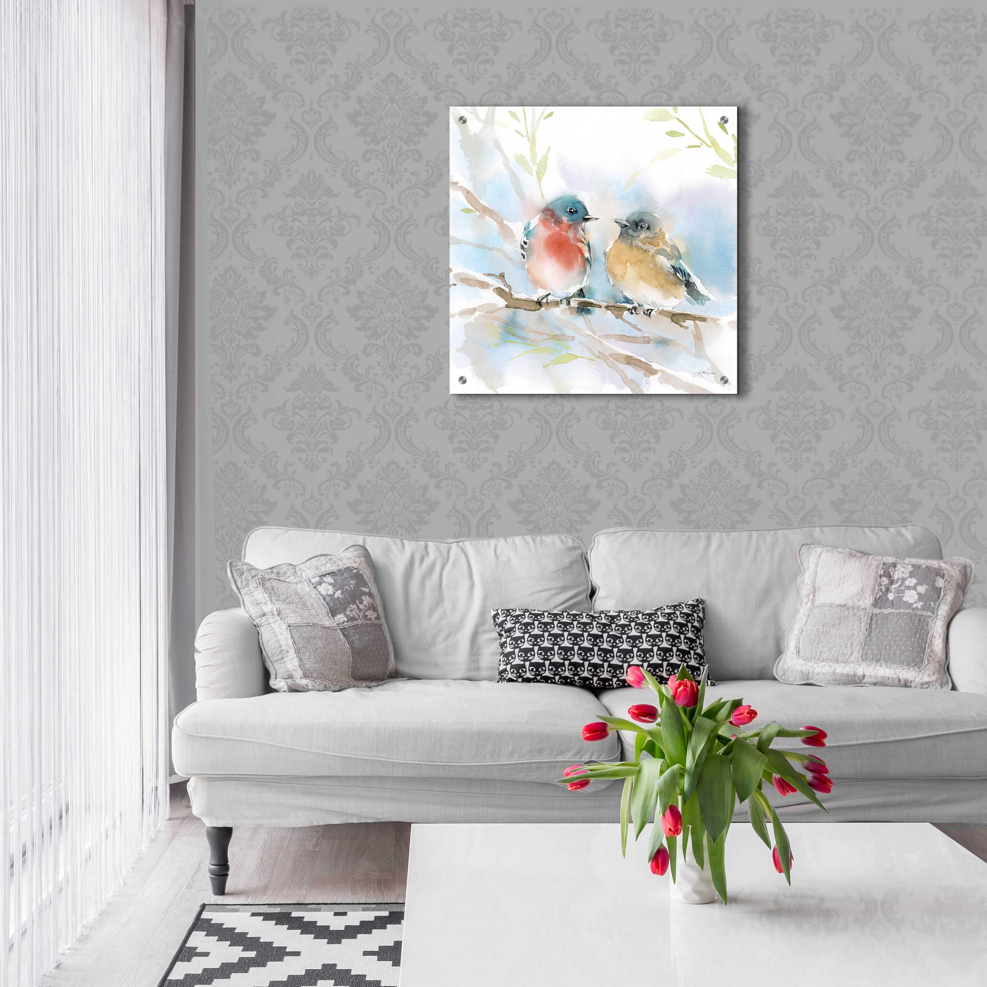 Epic Art 'Bluebird Pair in Spring' by Katrina Pete, Acrylic Glass Wall Art,24x24