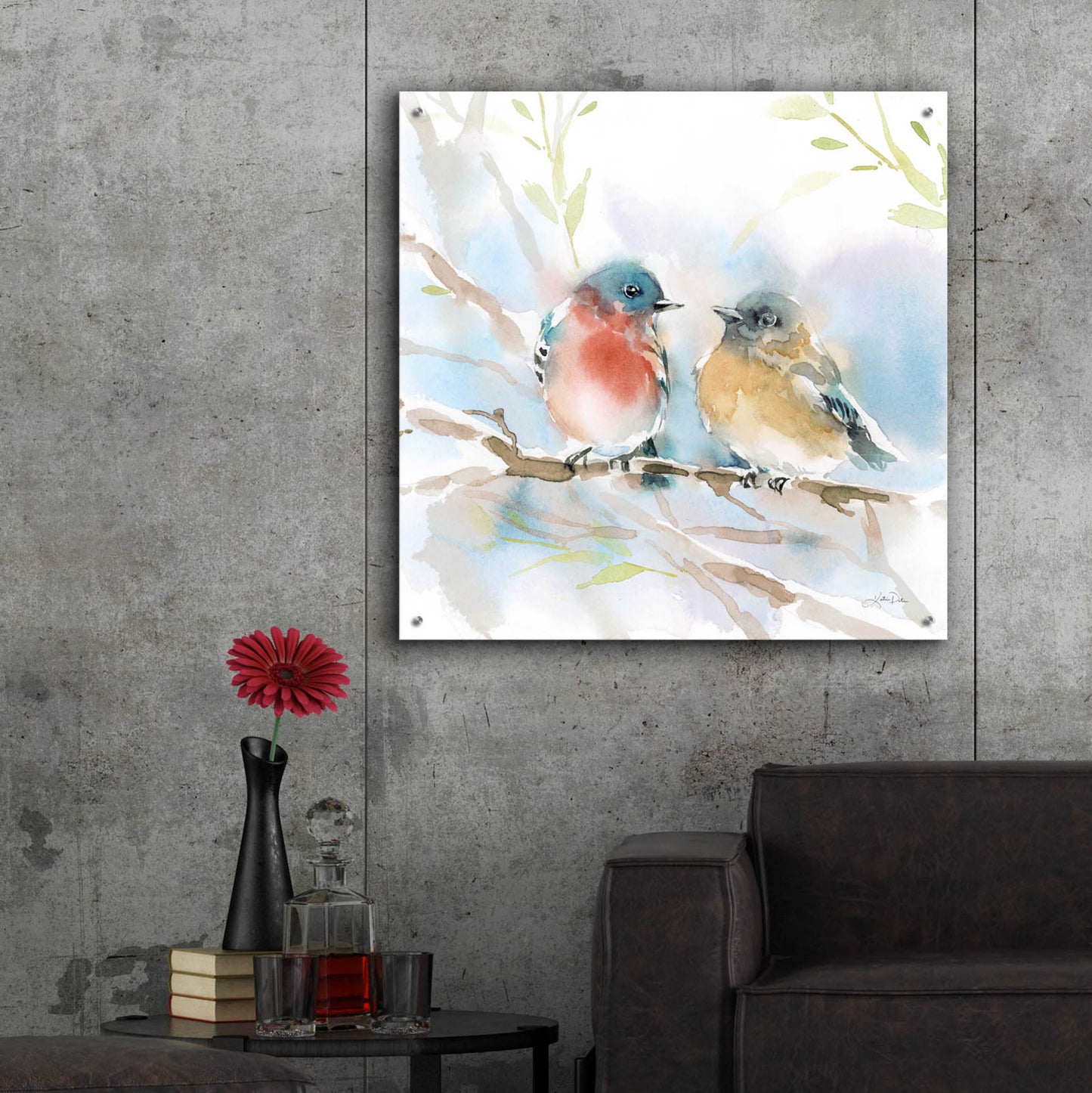 Epic Art 'Bluebird Pair in Spring' by Katrina Pete, Acrylic Glass Wall Art,36x36