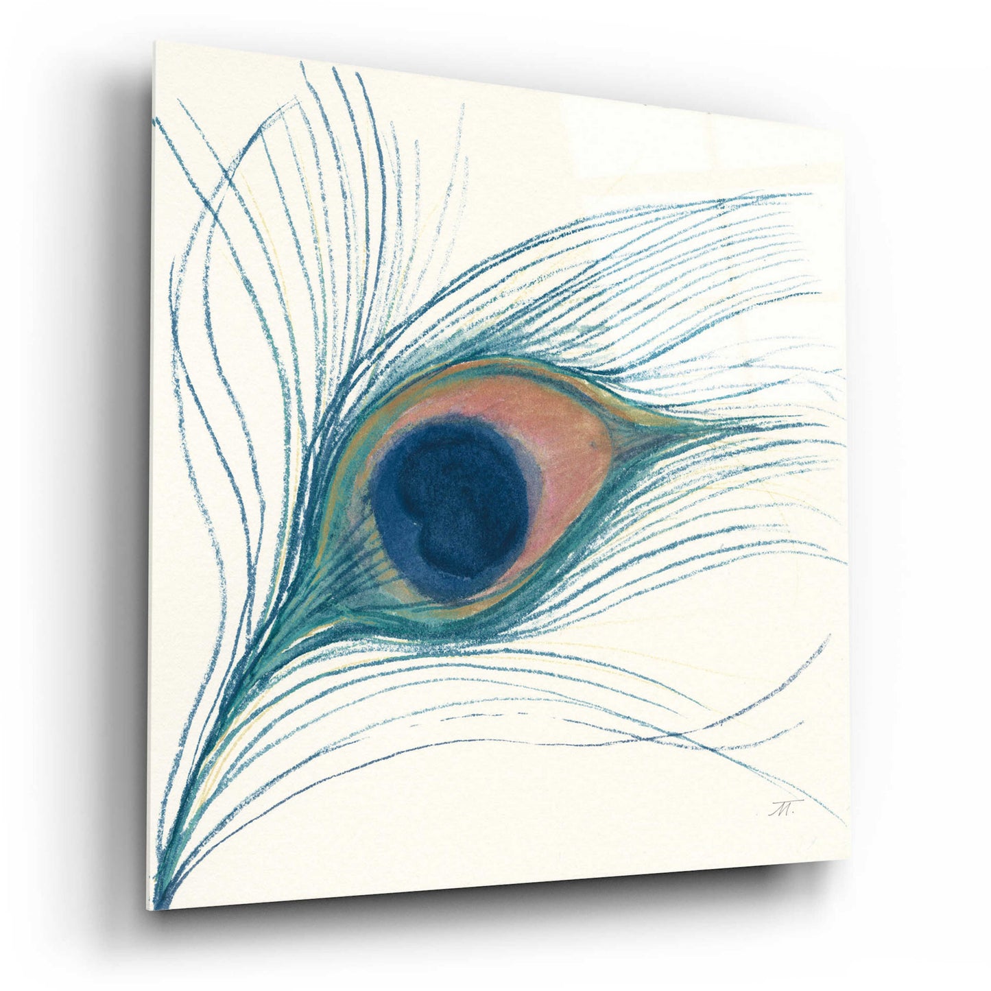 Epic Art 'Peacock Feather I Blue' by Miranda Thomas, Acrylic Glass Wall Art,12x12