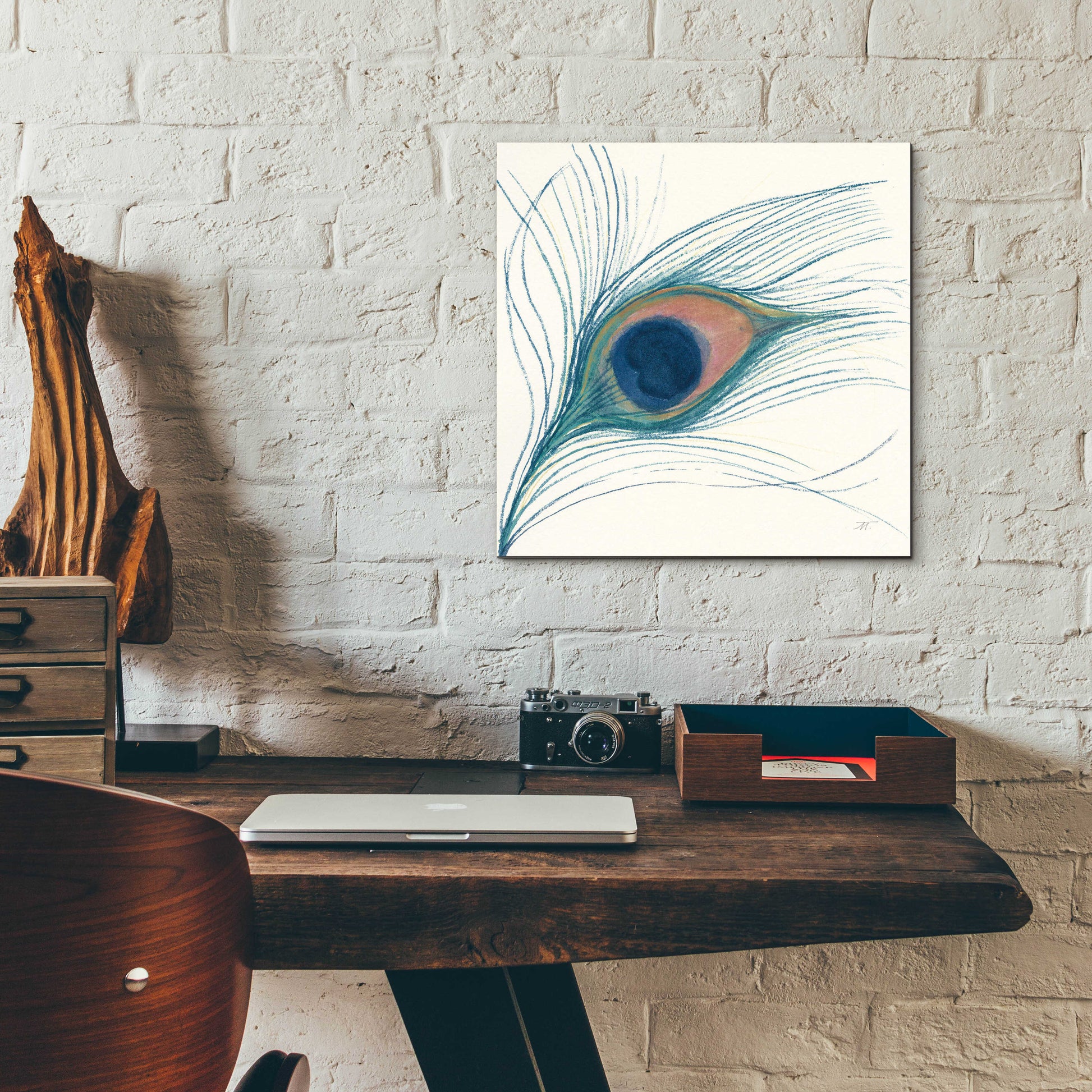 Epic Art 'Peacock Feather I Blue' by Miranda Thomas, Acrylic Glass Wall Art,12x12