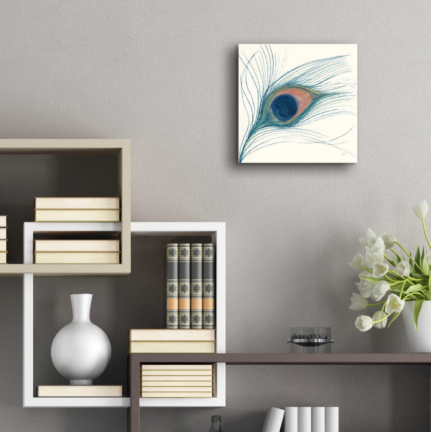 Epic Art 'Peacock Feather I Blue' by Miranda Thomas, Acrylic Glass Wall Art,12x12