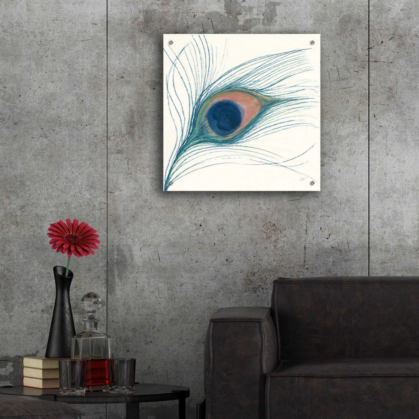 Epic Art 'Peacock Feather I Blue' by Miranda Thomas, Acrylic Glass Wall Art,24x24