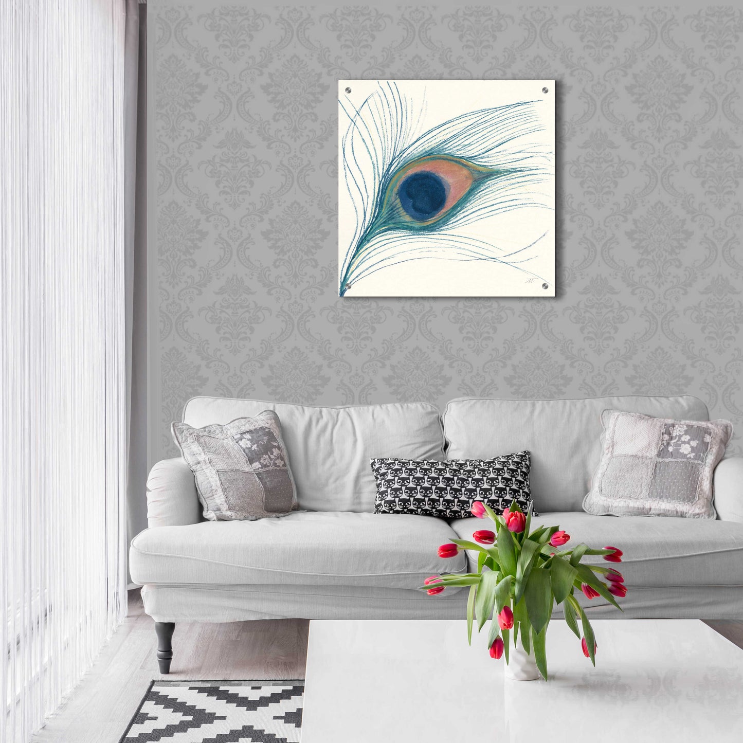 Epic Art 'Peacock Feather I Blue' by Miranda Thomas, Acrylic Glass Wall Art,24x24