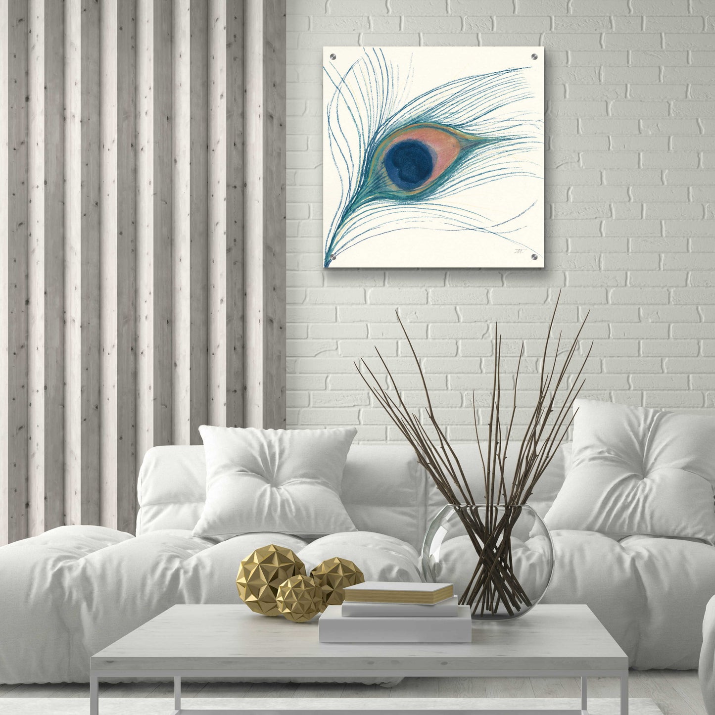 Epic Art 'Peacock Feather I Blue' by Miranda Thomas, Acrylic Glass Wall Art,24x24