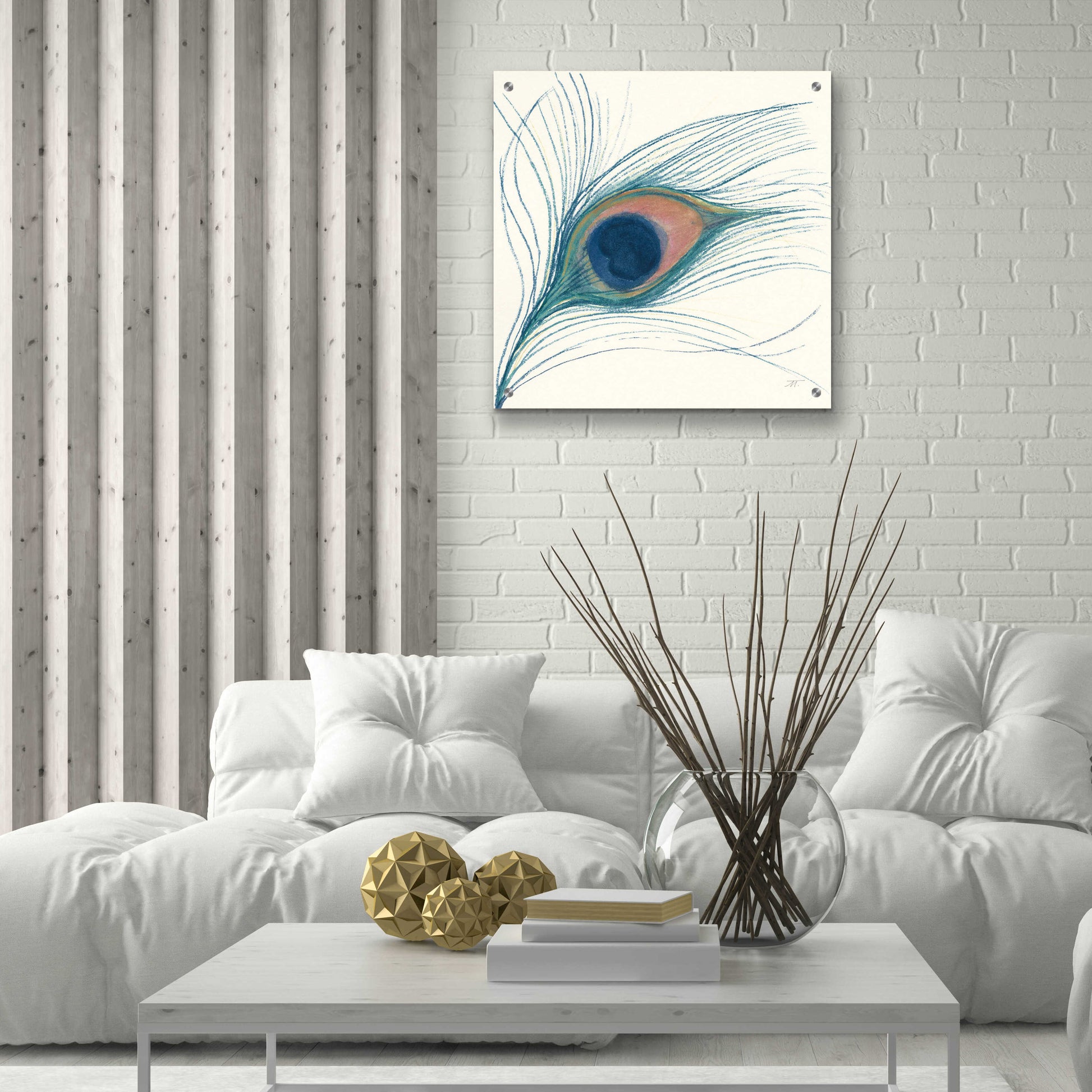 Epic Art 'Peacock Feather I Blue' by Miranda Thomas, Acrylic Glass Wall Art,24x24