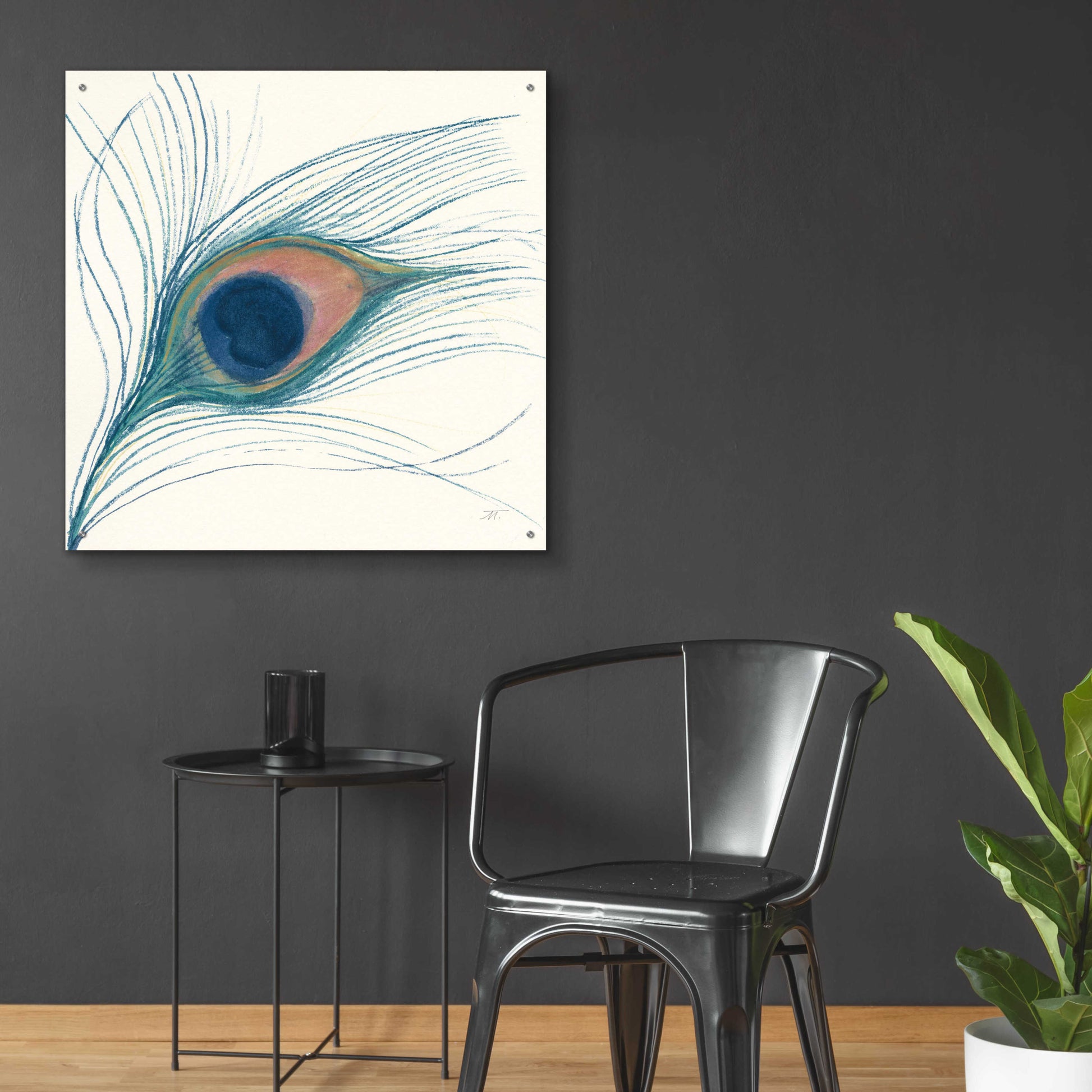 Epic Art 'Peacock Feather I Blue' by Miranda Thomas, Acrylic Glass Wall Art,36x36