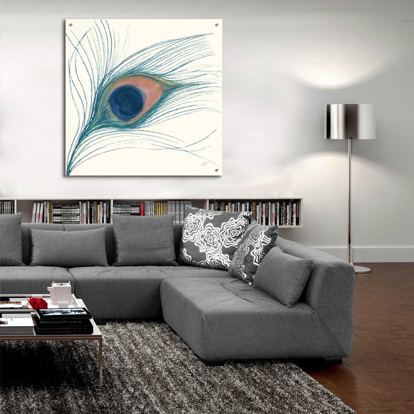 Epic Art 'Peacock Feather I Blue' by Miranda Thomas, Acrylic Glass Wall Art,36x36