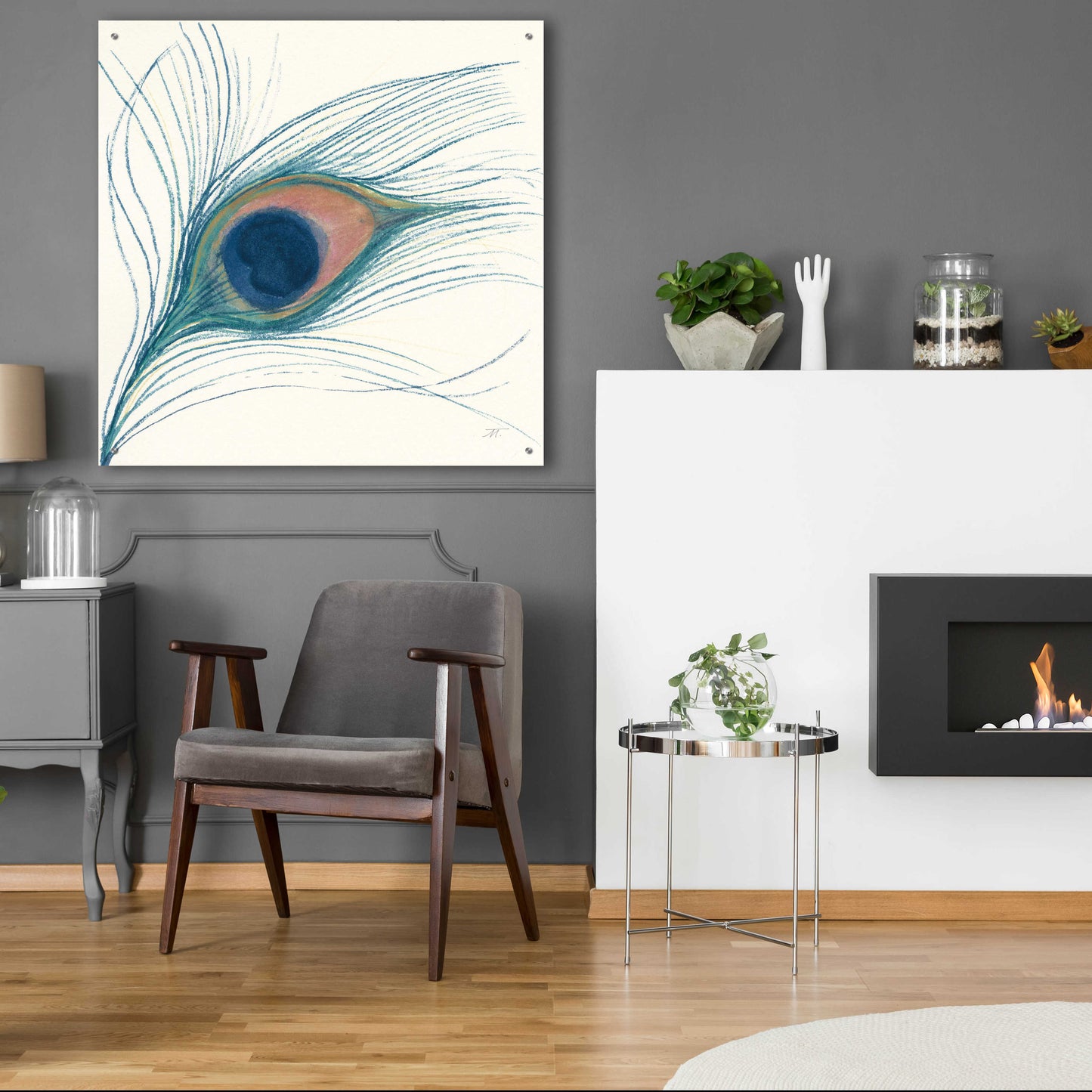 Epic Art 'Peacock Feather I Blue' by Miranda Thomas, Acrylic Glass Wall Art,36x36