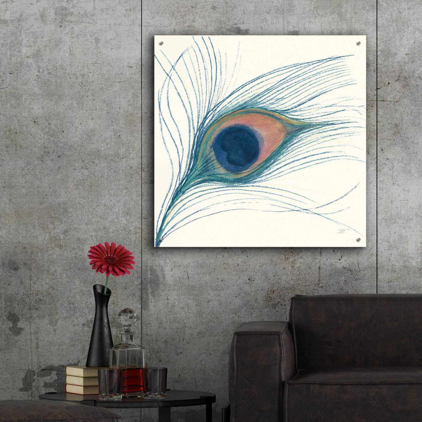 Epic Art 'Peacock Feather I Blue' by Miranda Thomas, Acrylic Glass Wall Art,36x36