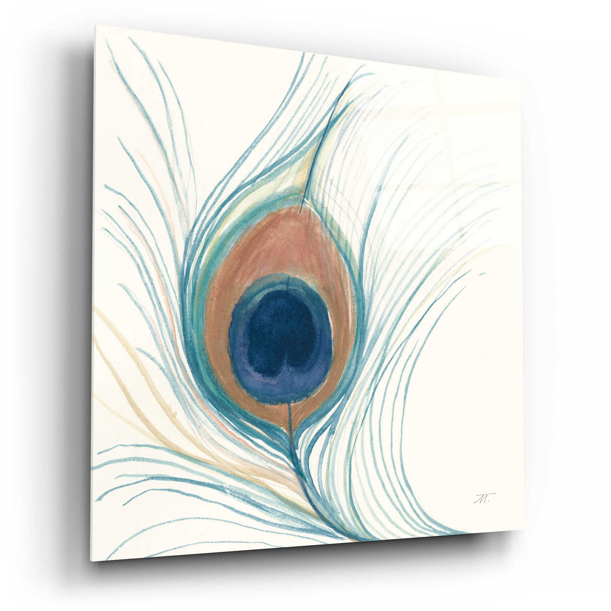 Epic Art 'Peacock Feather II Blue' by Miranda Thomas, Acrylic Glass Wall Art,12x12