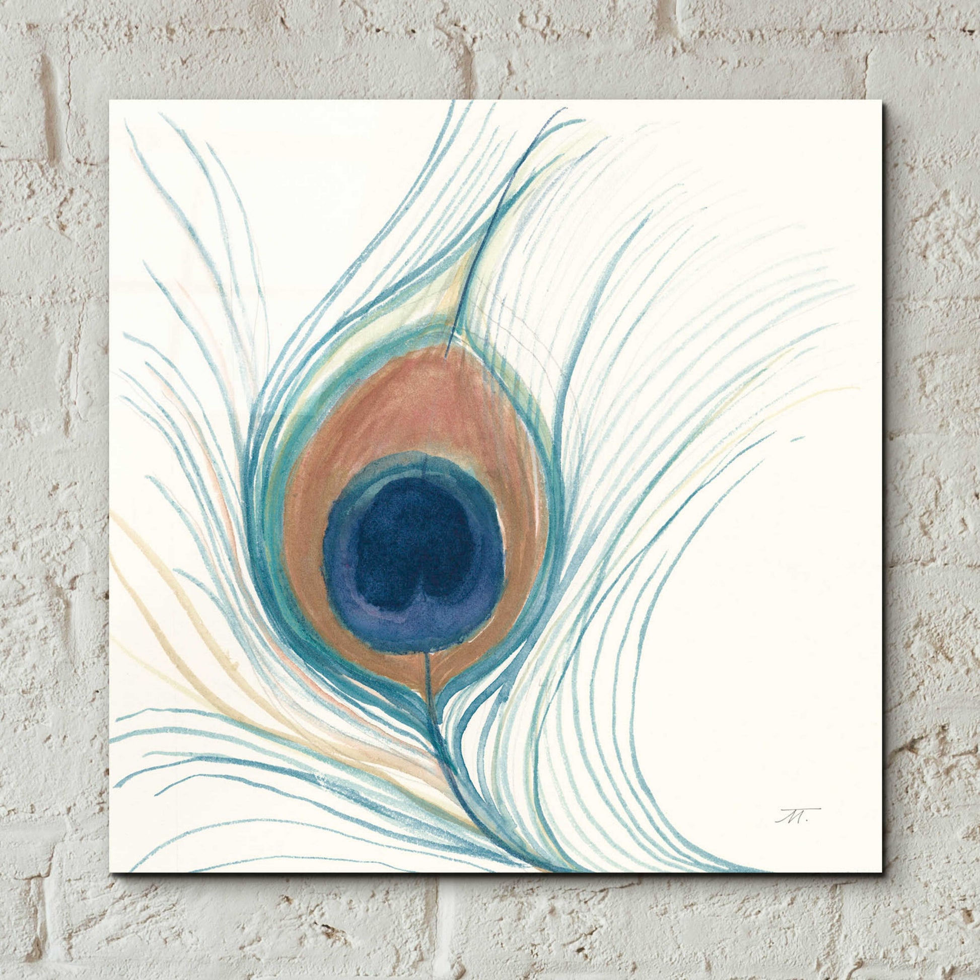 Epic Art 'Peacock Feather II Blue' by Miranda Thomas, Acrylic Glass Wall Art,12x12