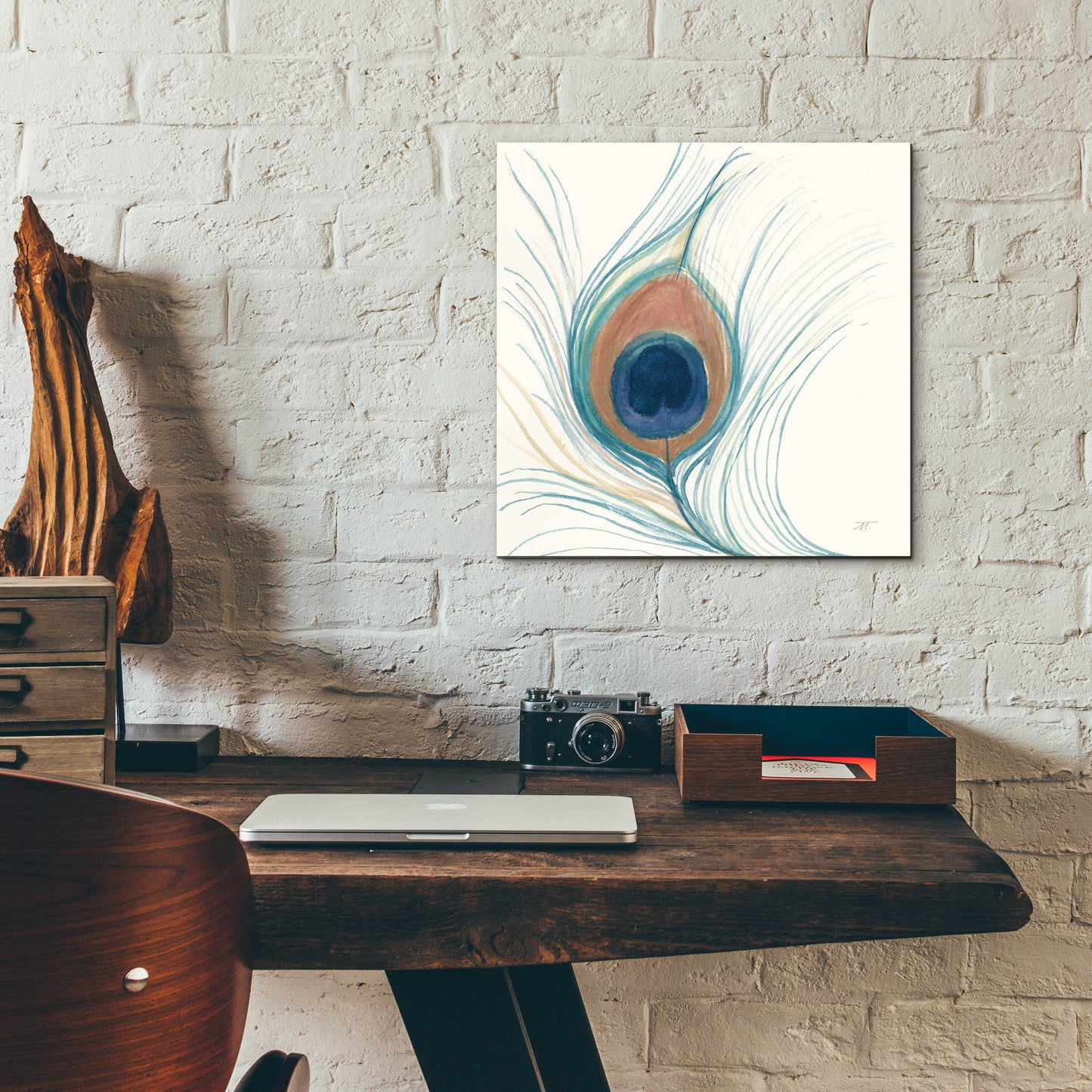 Epic Art 'Peacock Feather II Blue' by Miranda Thomas, Acrylic Glass Wall Art,12x12