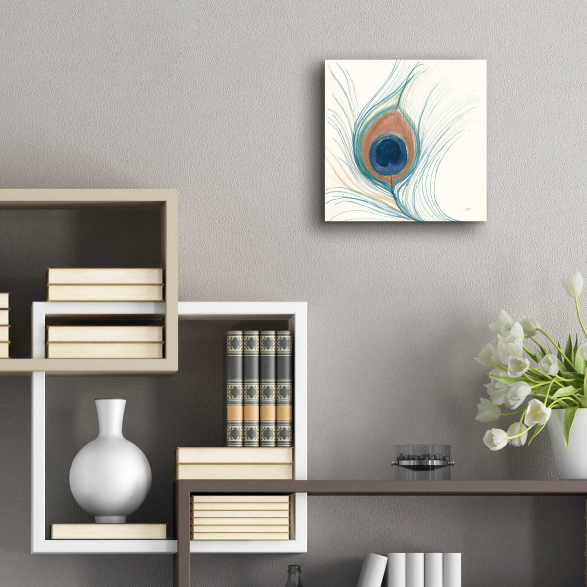 Epic Art 'Peacock Feather II Blue' by Miranda Thomas, Acrylic Glass Wall Art,12x12