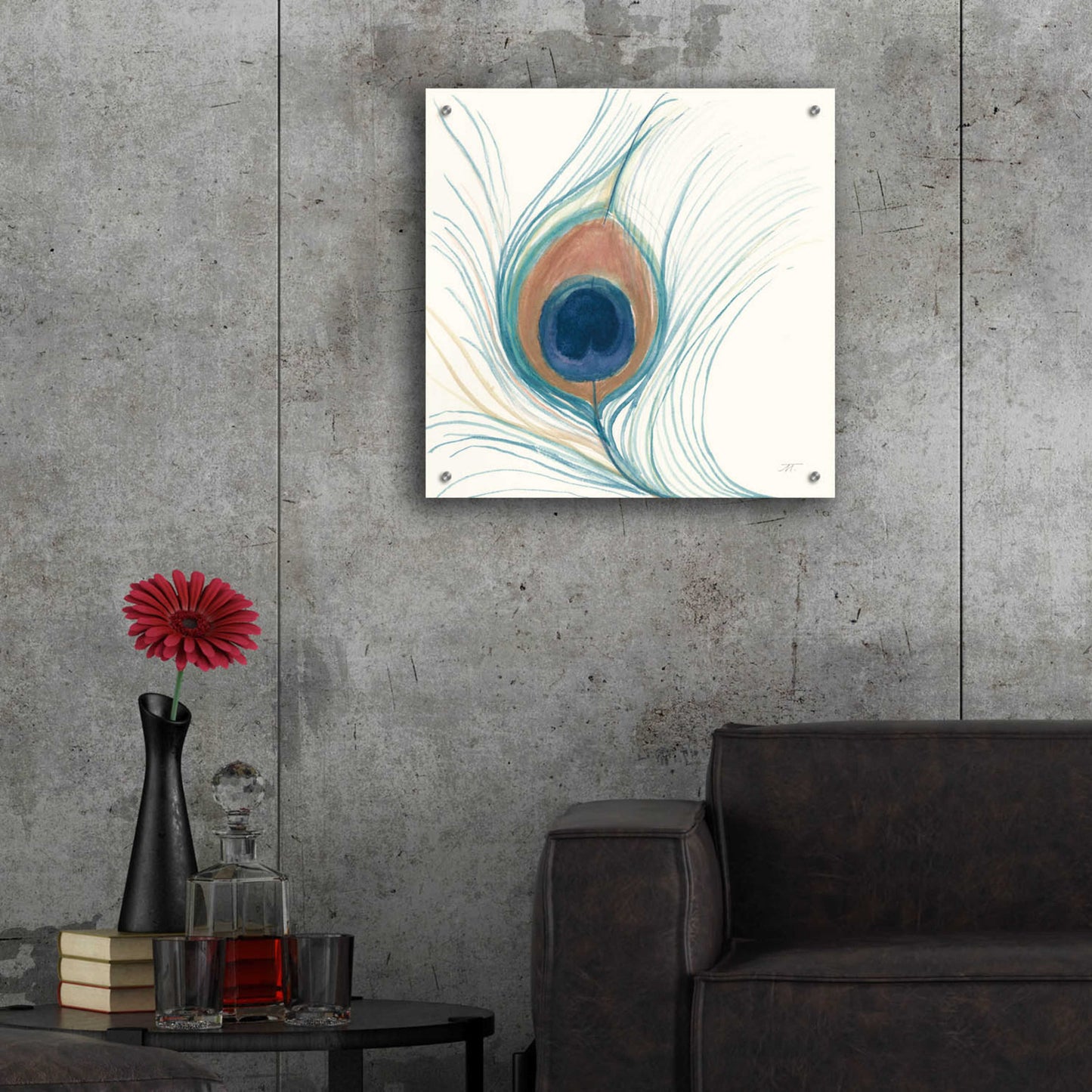 Epic Art 'Peacock Feather II Blue' by Miranda Thomas, Acrylic Glass Wall Art,24x24