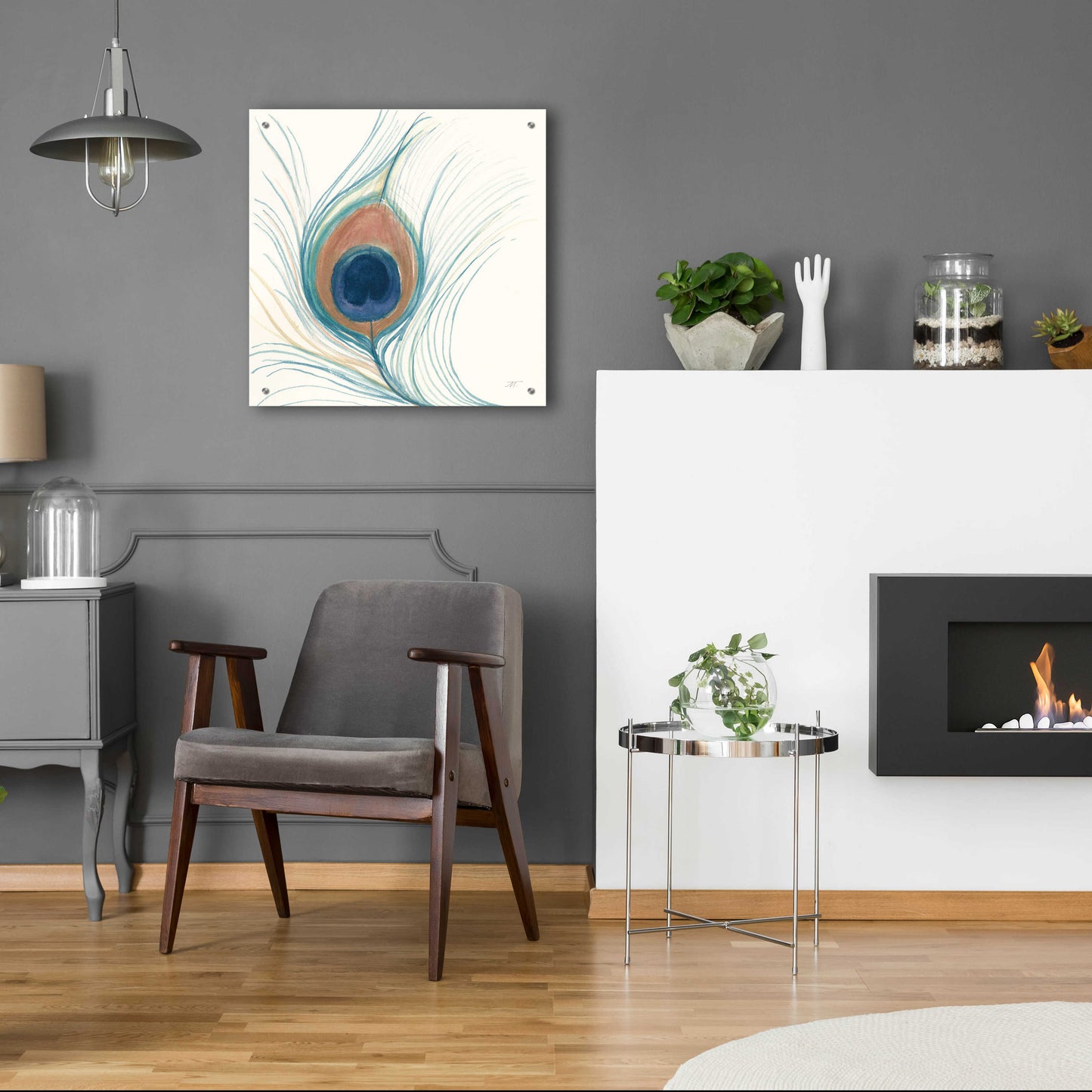 Epic Art 'Peacock Feather II Blue' by Miranda Thomas, Acrylic Glass Wall Art,24x24