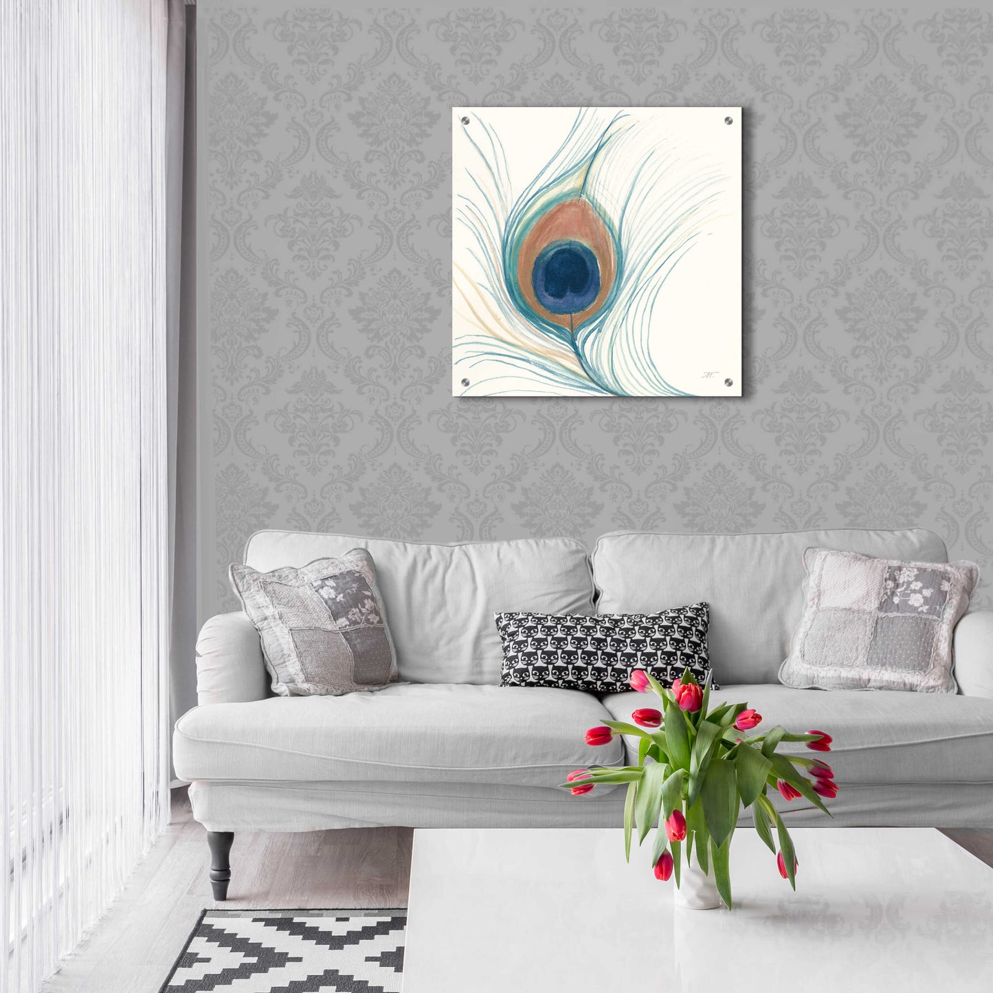 Epic Art 'Peacock Feather II Blue' by Miranda Thomas, Acrylic Glass Wall Art,24x24