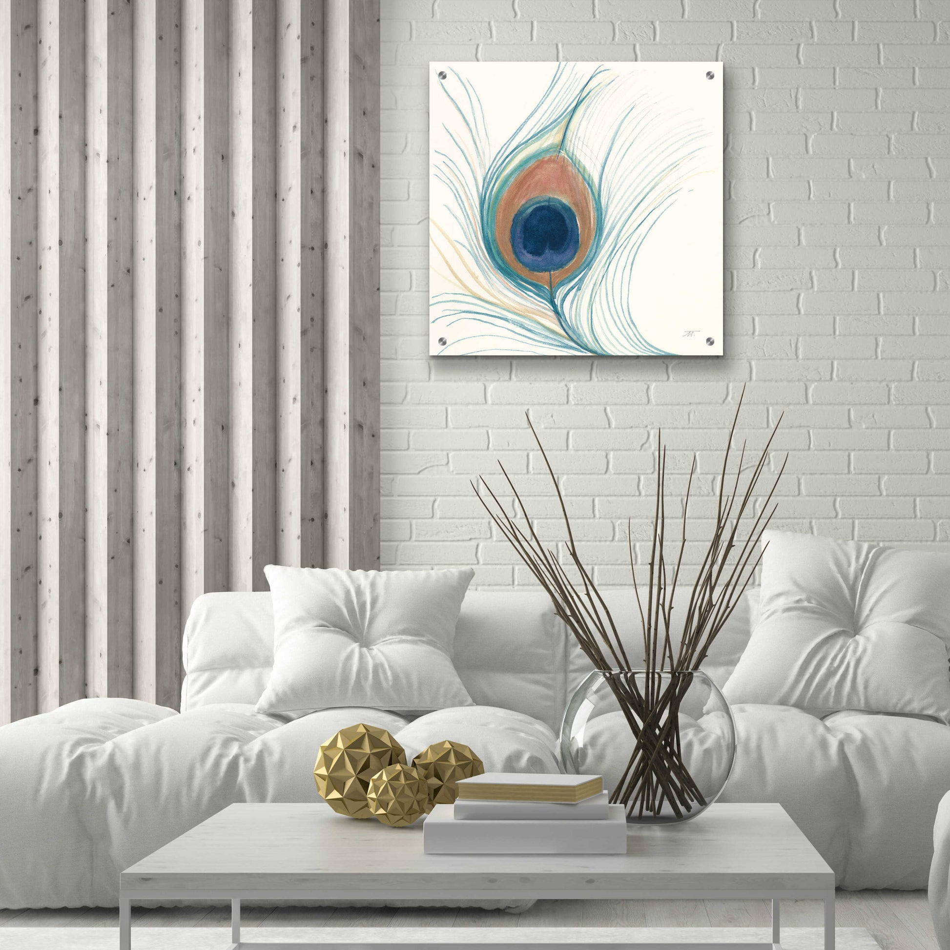 Epic Art 'Peacock Feather II Blue' by Miranda Thomas, Acrylic Glass Wall Art,24x24