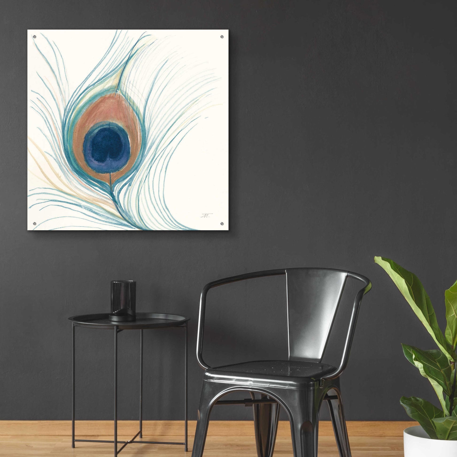 Epic Art 'Peacock Feather II Blue' by Miranda Thomas, Acrylic Glass Wall Art,36x36