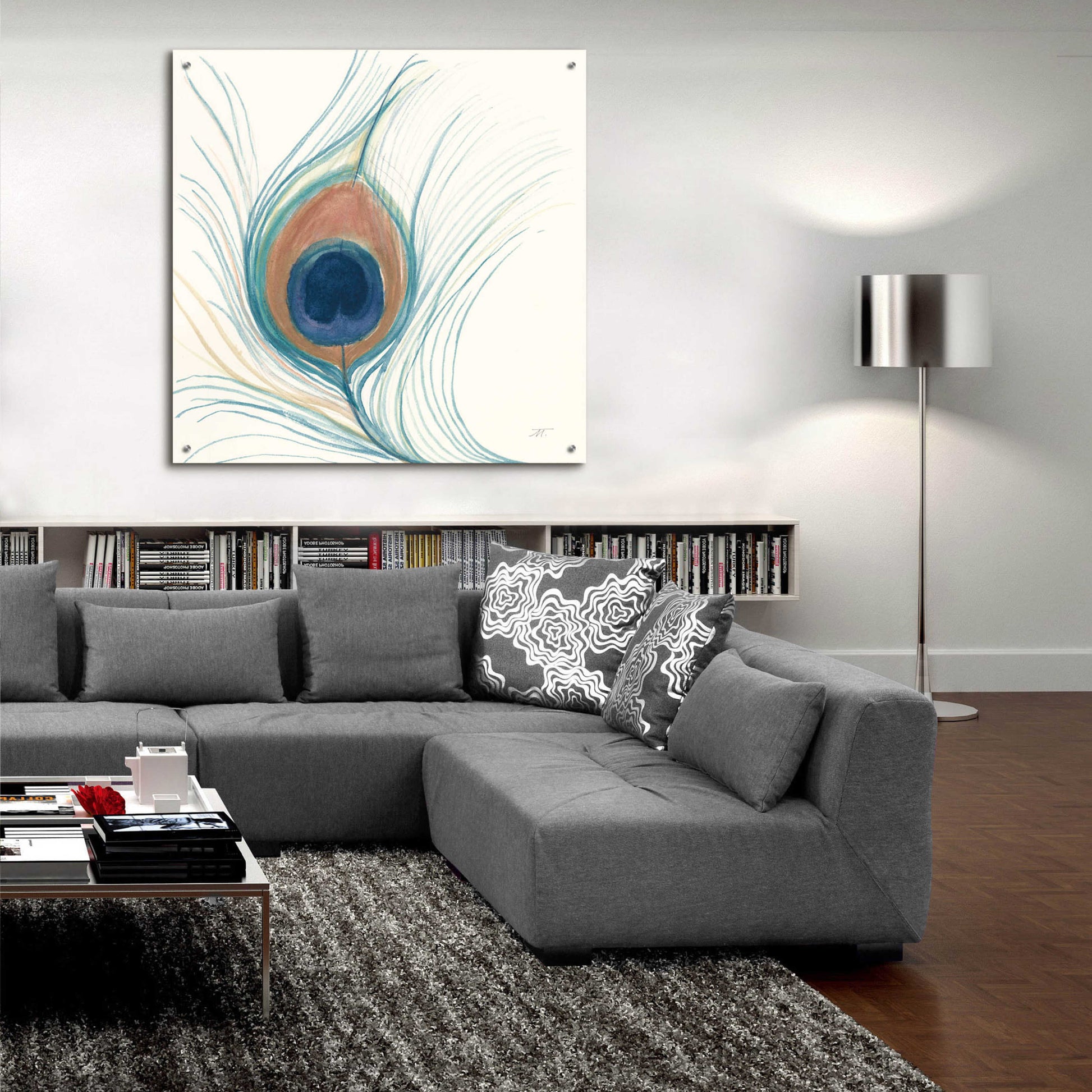 Epic Art 'Peacock Feather II Blue' by Miranda Thomas, Acrylic Glass Wall Art,36x36