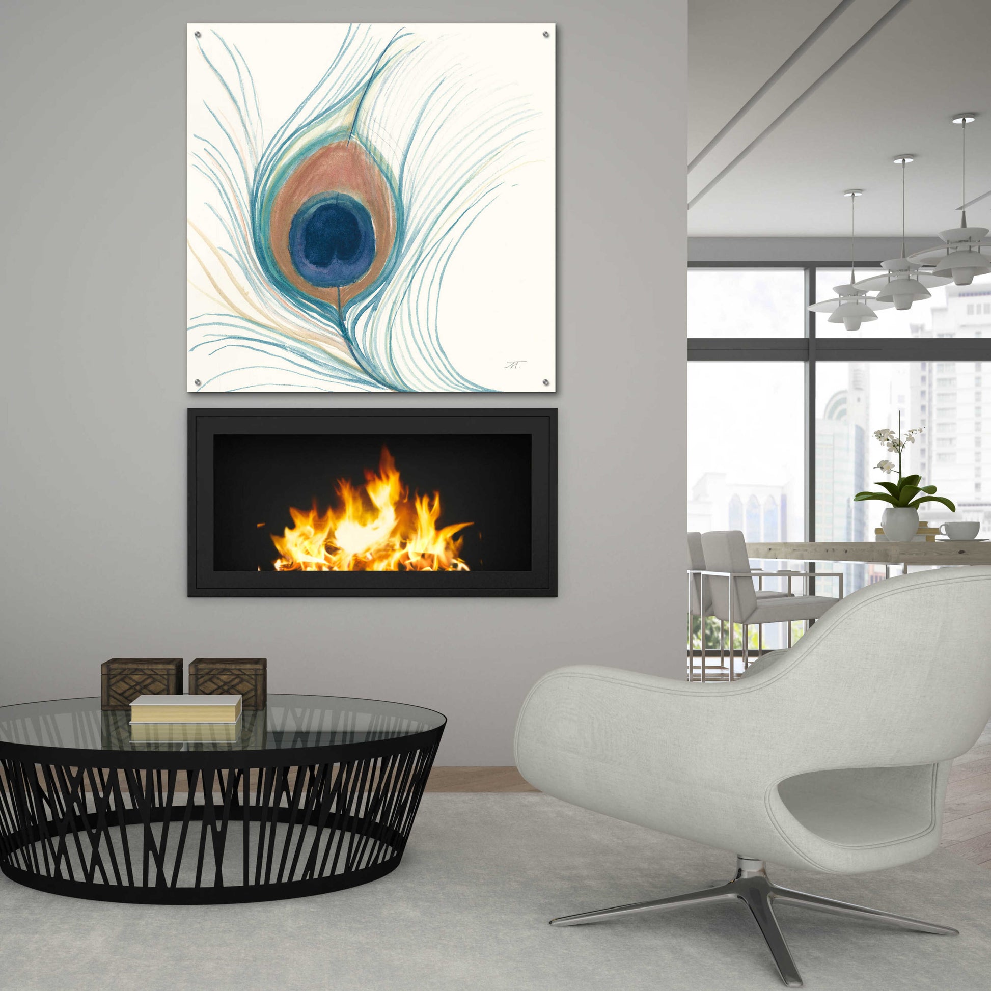 Epic Art 'Peacock Feather II Blue' by Miranda Thomas, Acrylic Glass Wall Art,36x36