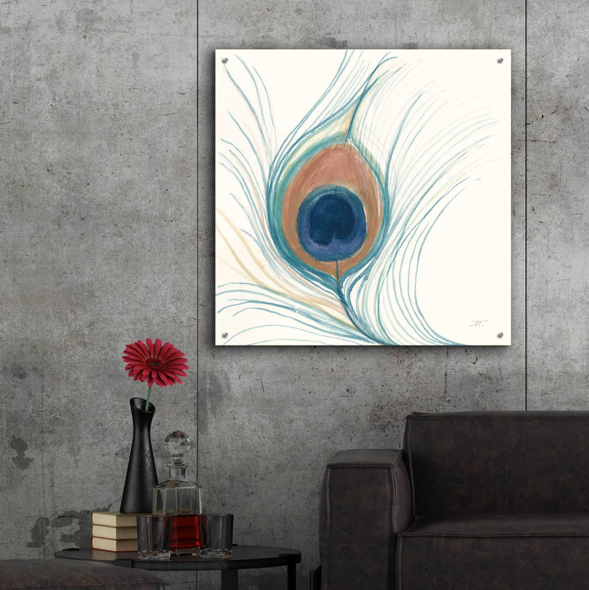 Epic Art 'Peacock Feather II Blue' by Miranda Thomas, Acrylic Glass Wall Art,36x36