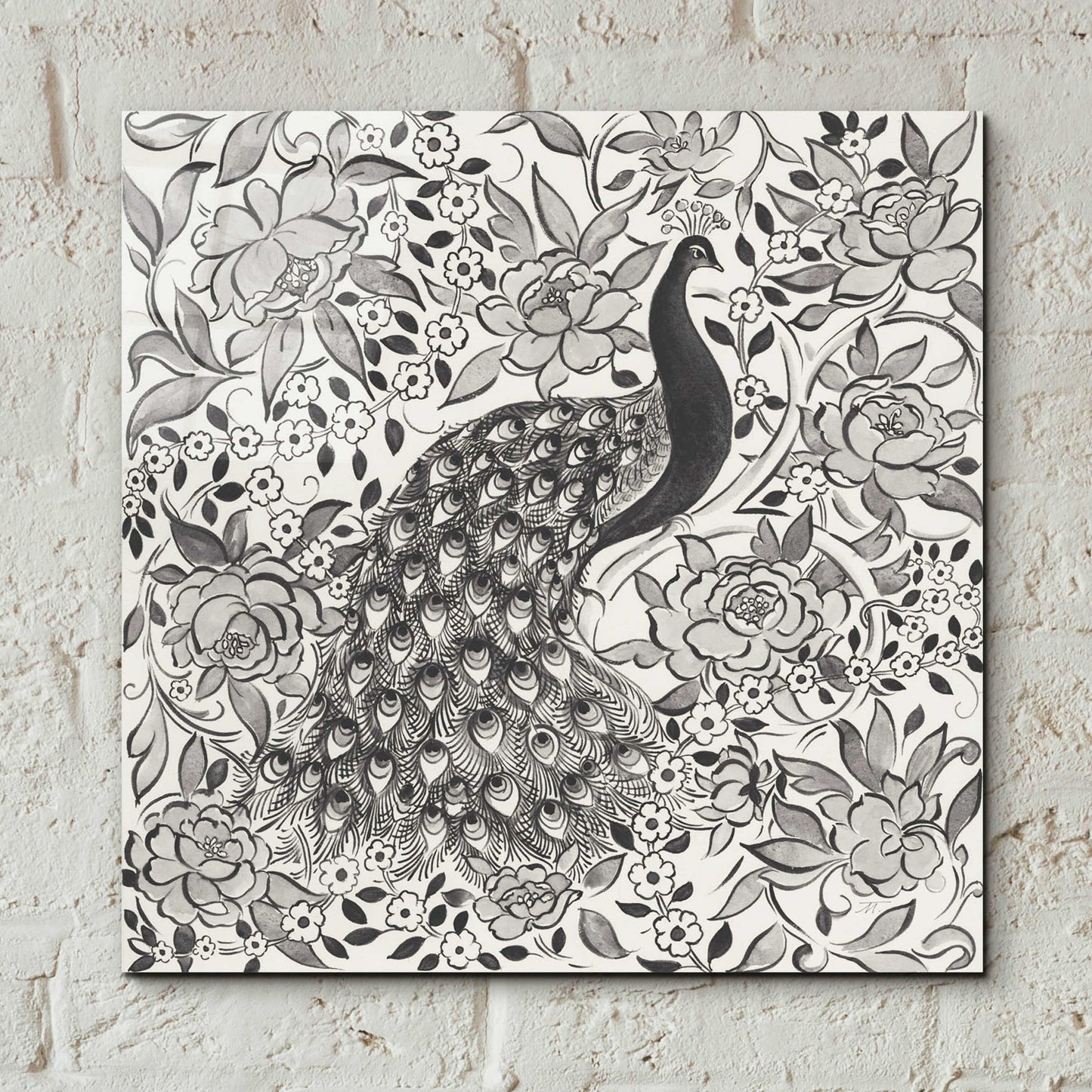 Epic Art 'Peacock Garden III BW' by Miranda Thomas, Acrylic Glass Wall Art,12x12