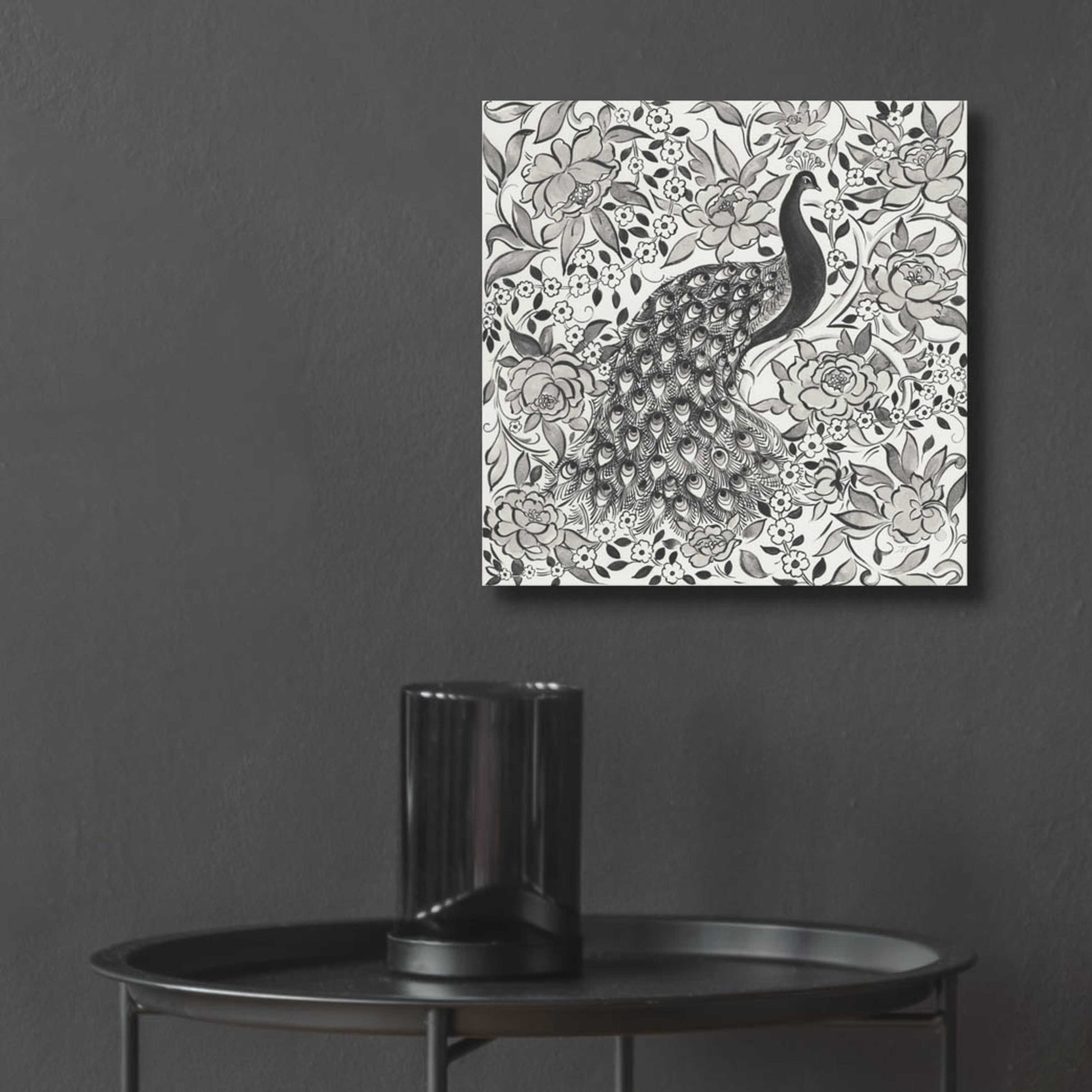 Epic Art 'Peacock Garden III BW' by Miranda Thomas, Acrylic Glass Wall Art,12x12