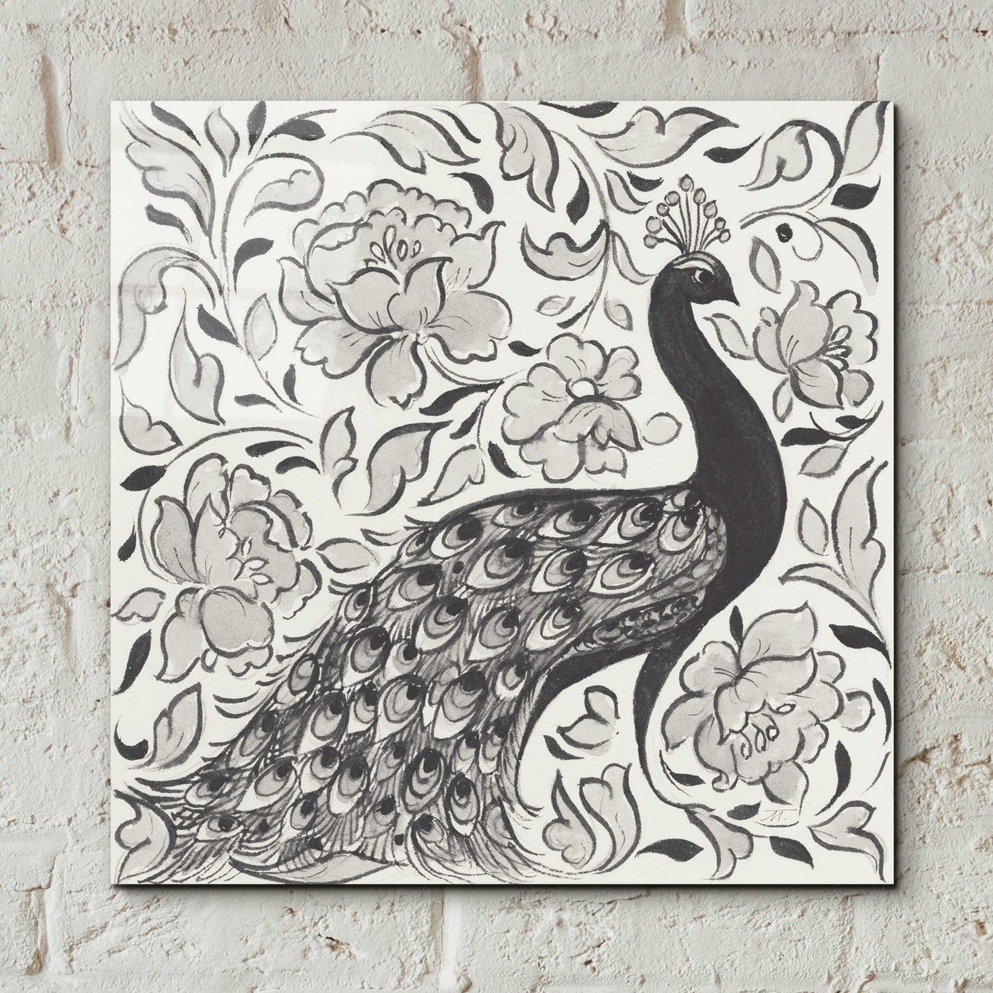 Epic Art 'Peacock Garden IV BW' by Miranda Thomas, Acrylic Glass Wall Art,12x12